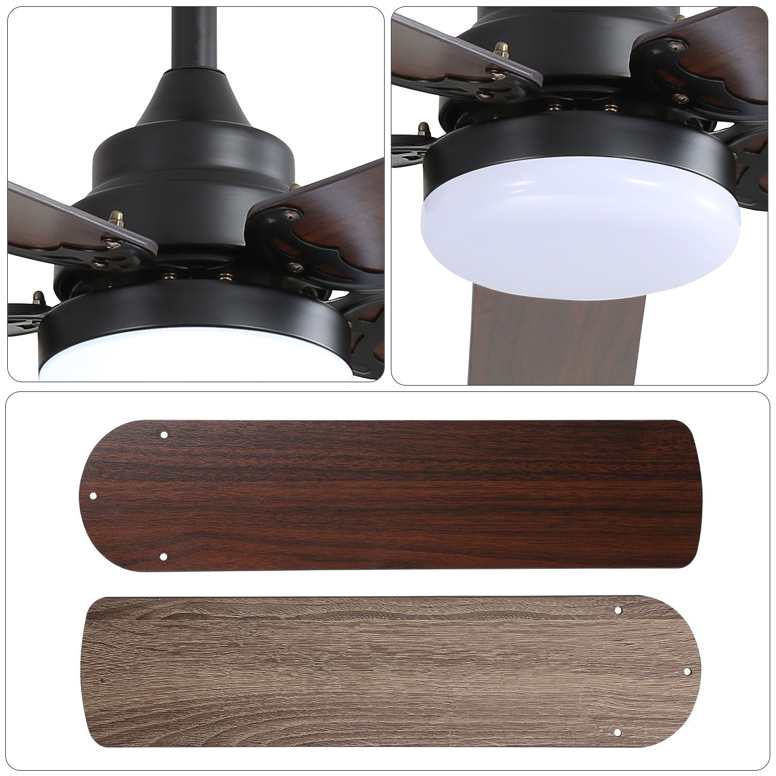 Low Profile Ceiling Fan With Reversible DC Motor, Remote Control, LED Light - Black