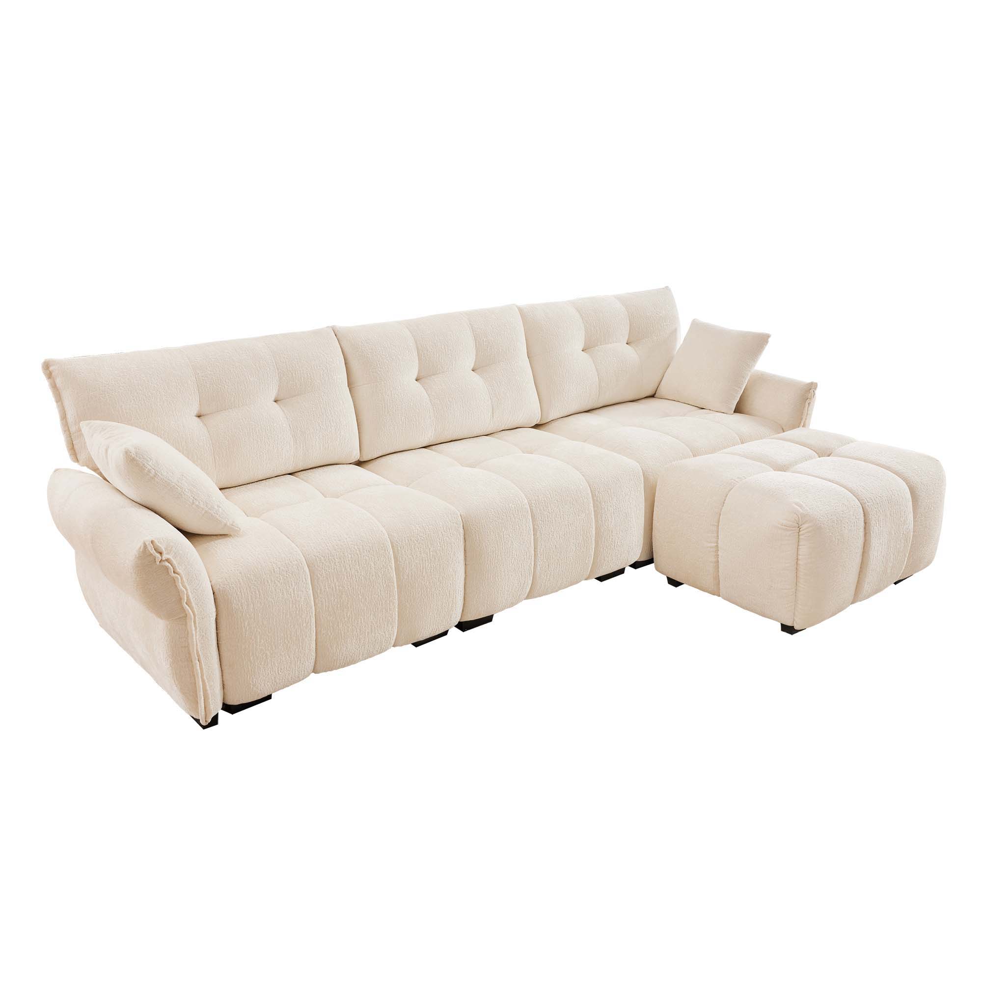 Sofa Set With Ottoman And Pillows, Textured, High Resilience Cushions