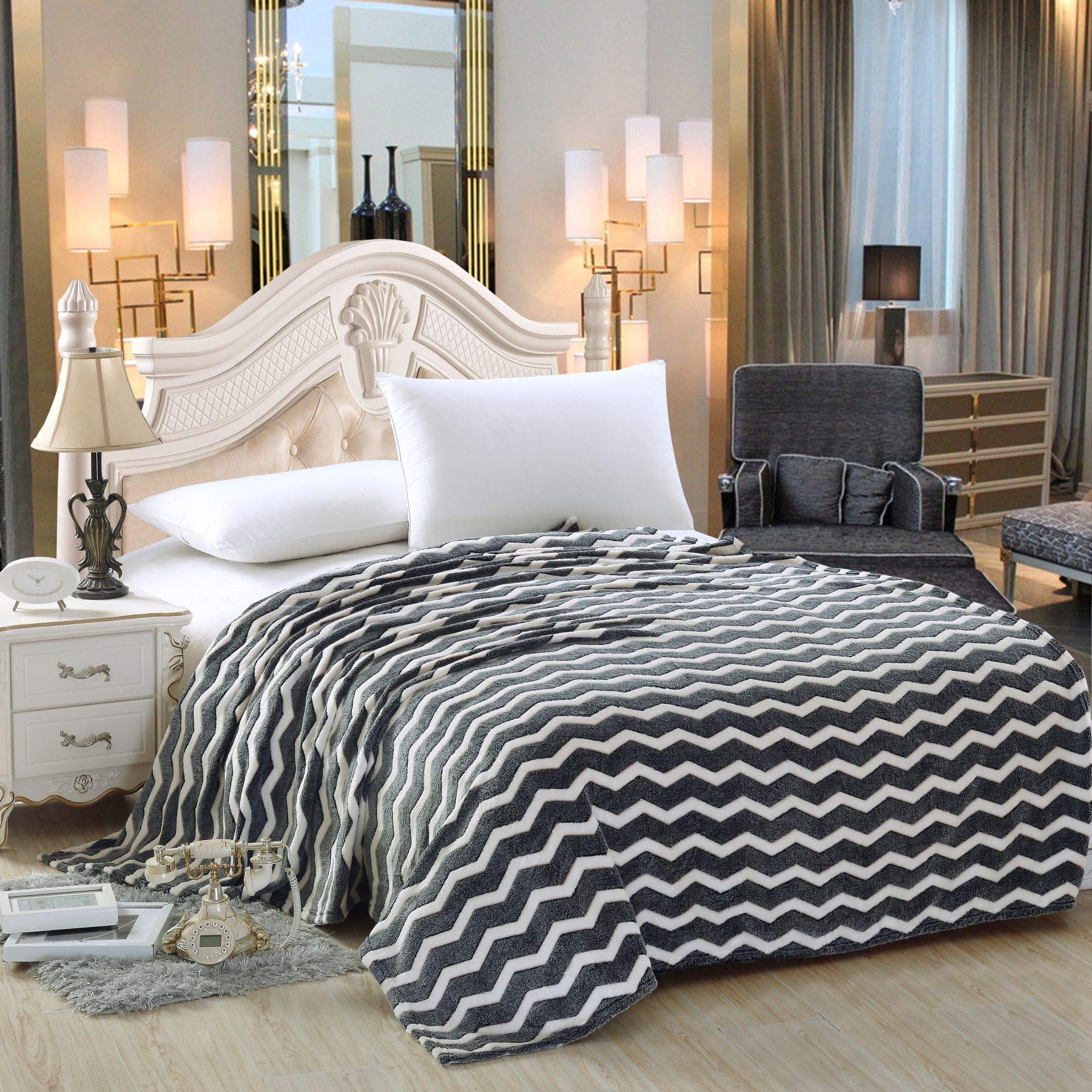 Decor&More Home Essentials Chevron Microplush Blanket - Best Buy Furniture