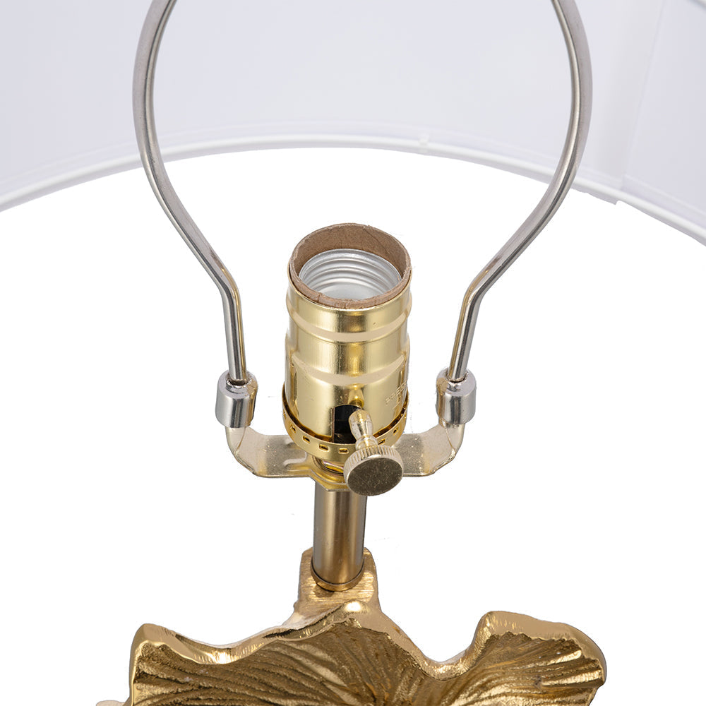 Gold Ginkgo Leaf Table Lamp with Marble Base and White Drum Shade