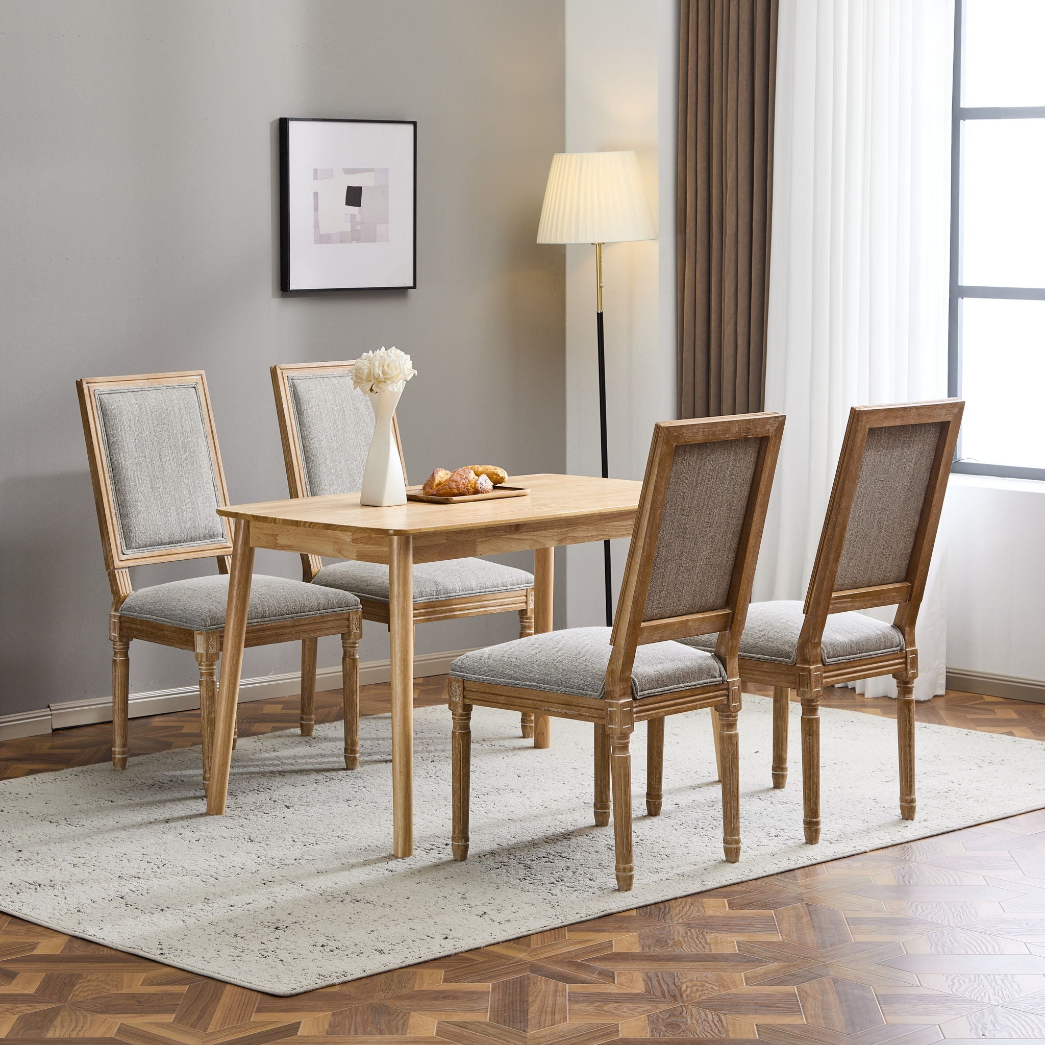 French Country Style Dining Chair With Upholstered Seating And Fluted Legs