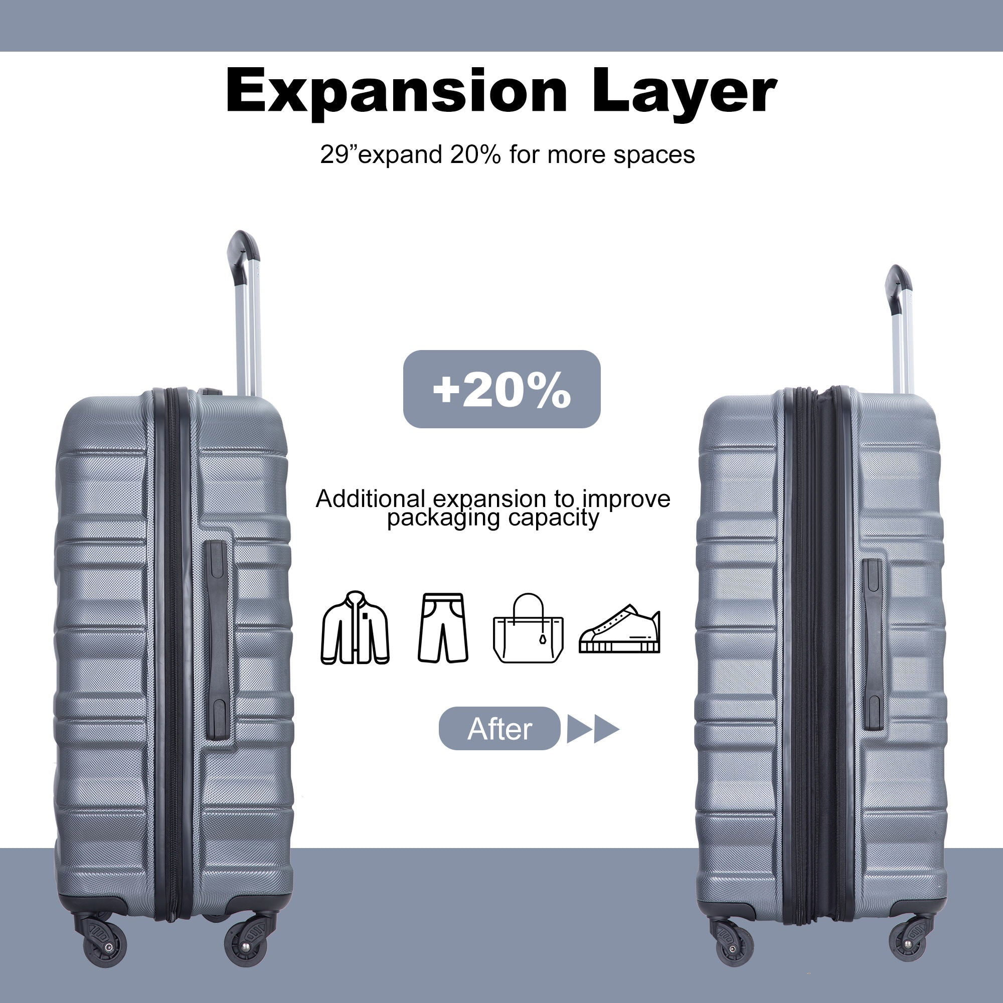 Expandable 3 Piece Luggage Sets Lightweight & Durable Suitcase, Spinner Wheels, Tsa Lock