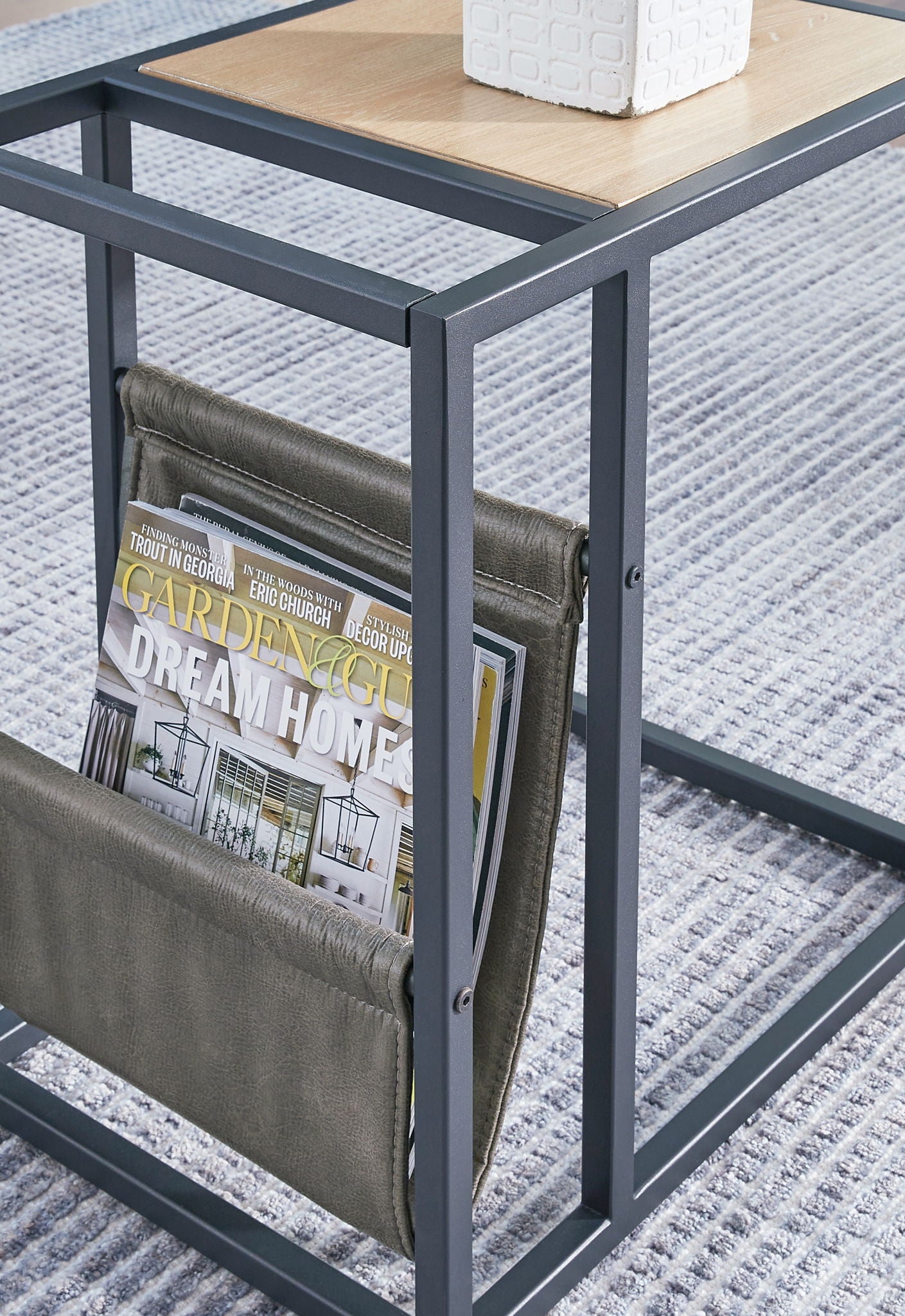 Freslowe - Chair Side End Table with Magazine Basket - Light Brown / Black
