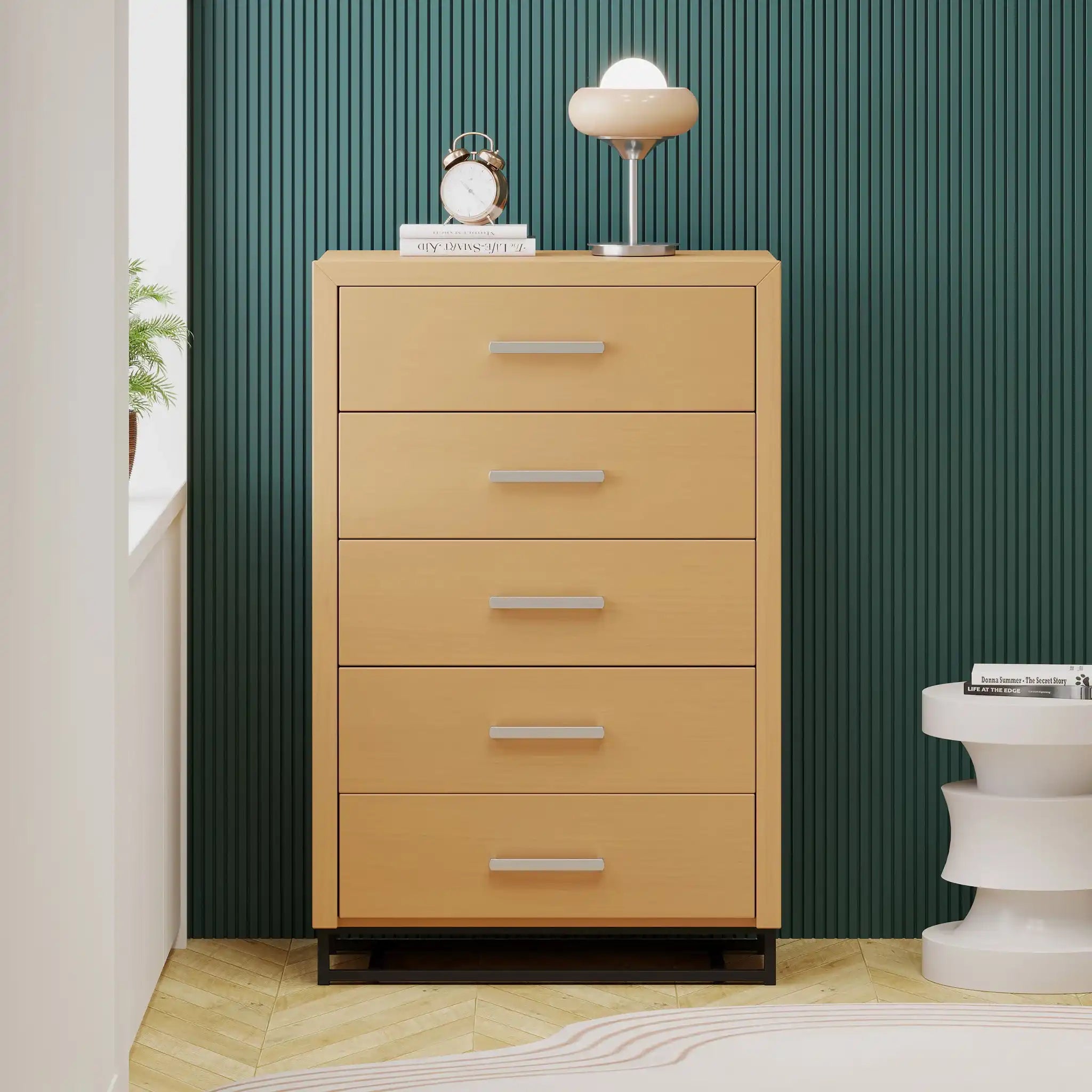 Borah - Contemporary Wood 5 Drawer Dresser - Natural