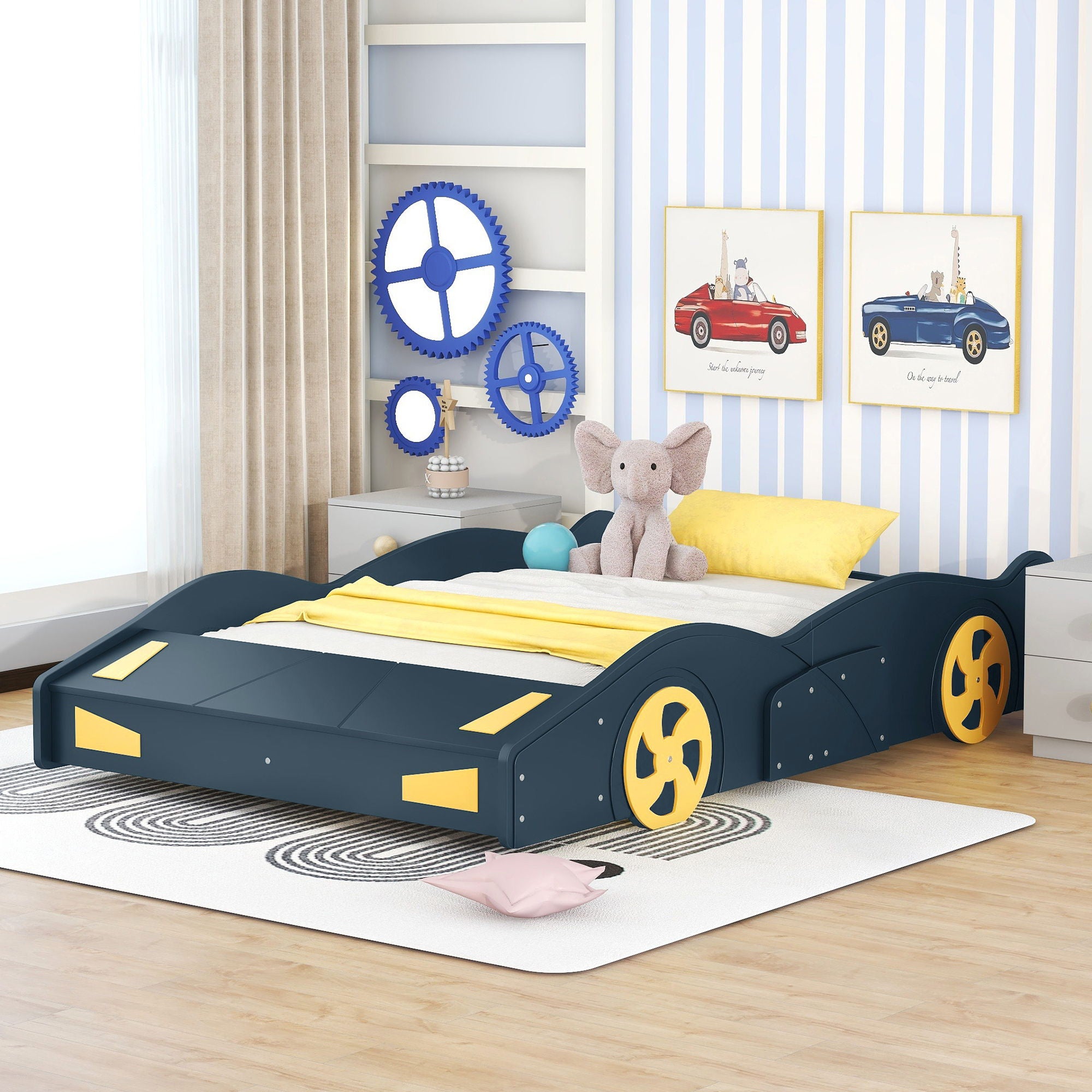 Race Car Shaped Platform Bed With Wheels And Storage