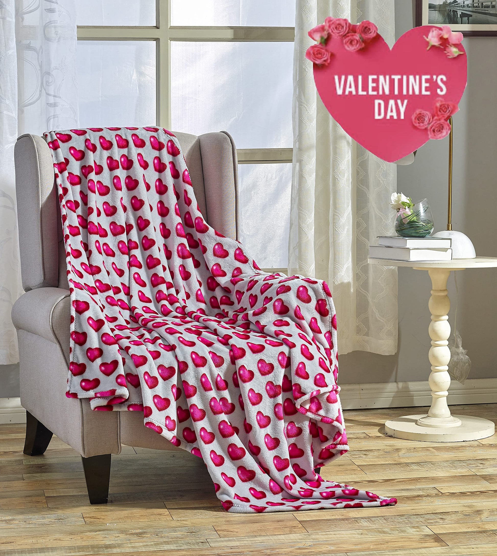Decor&More Amor Eterno Be Mine Love Collection Valentine's Day Heart Ultra Plush Throw Blanket (50" x 60") - - Best Buy Furniture
