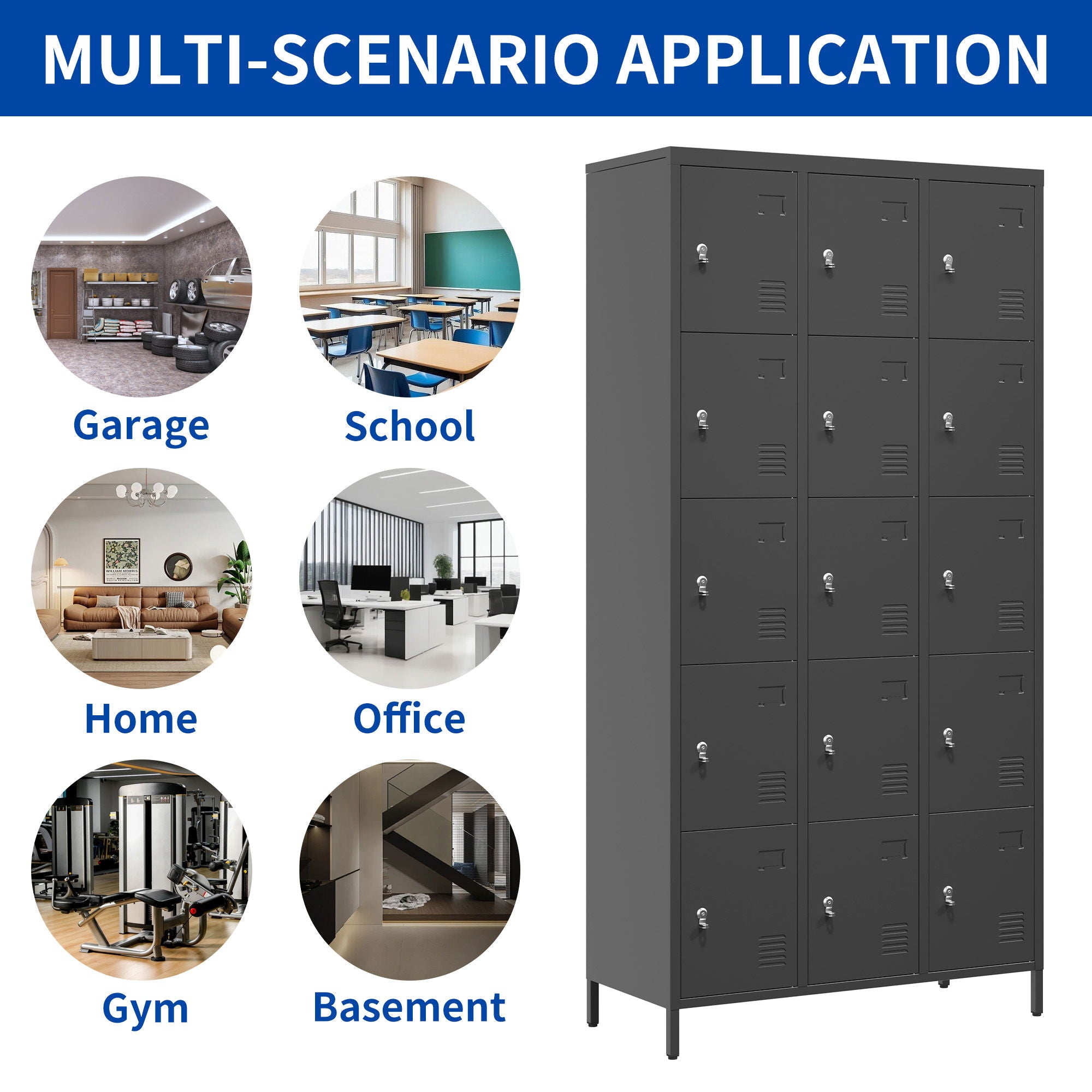 15 Door Lockers With Lock For Employee Storage - Black