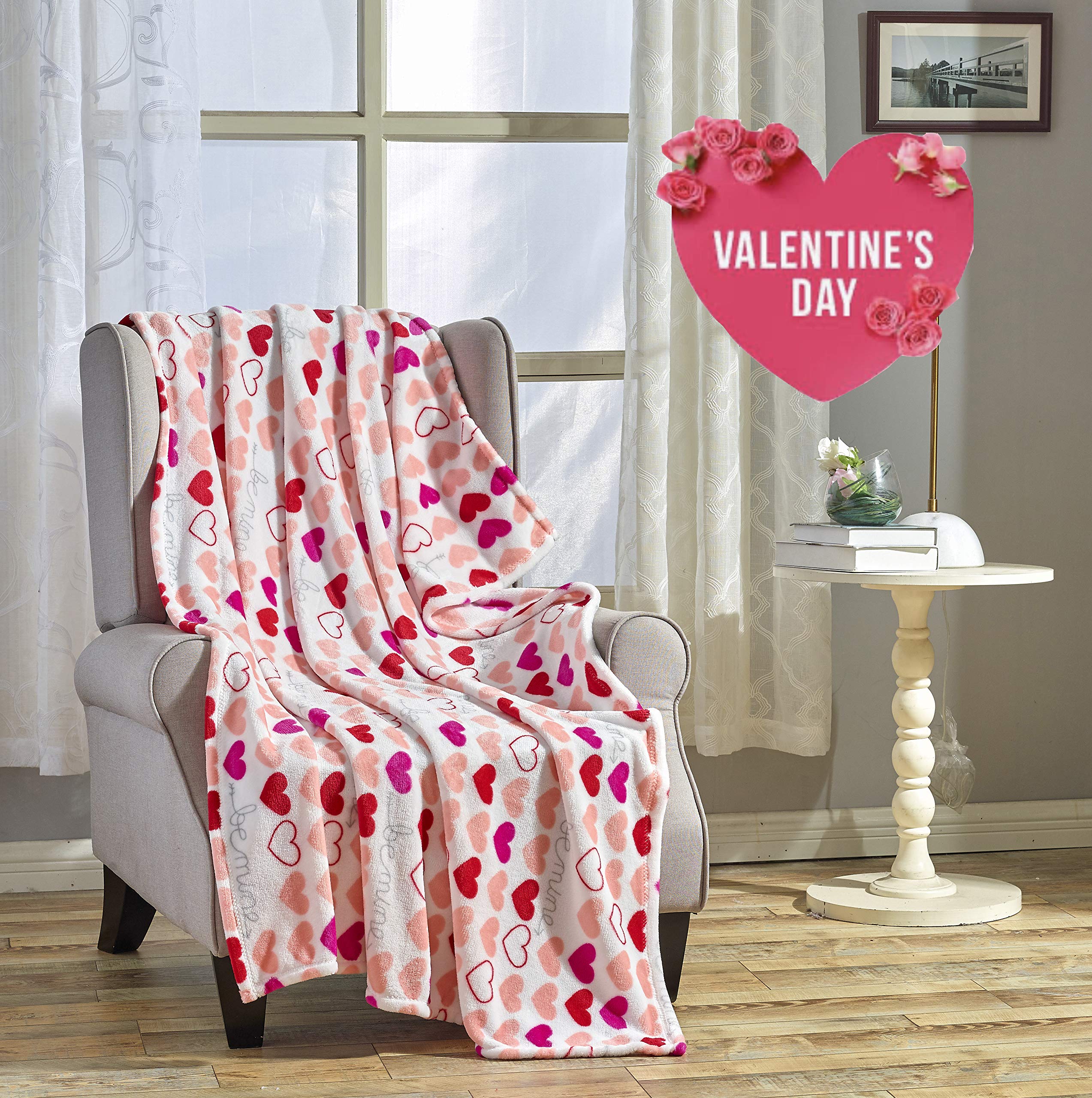 Decor&More Amor Eterno Be Mine Love Collection Valentine's Day Heart Ultra Plush Throw Blanket (50" x 60") - - Best Buy Furniture