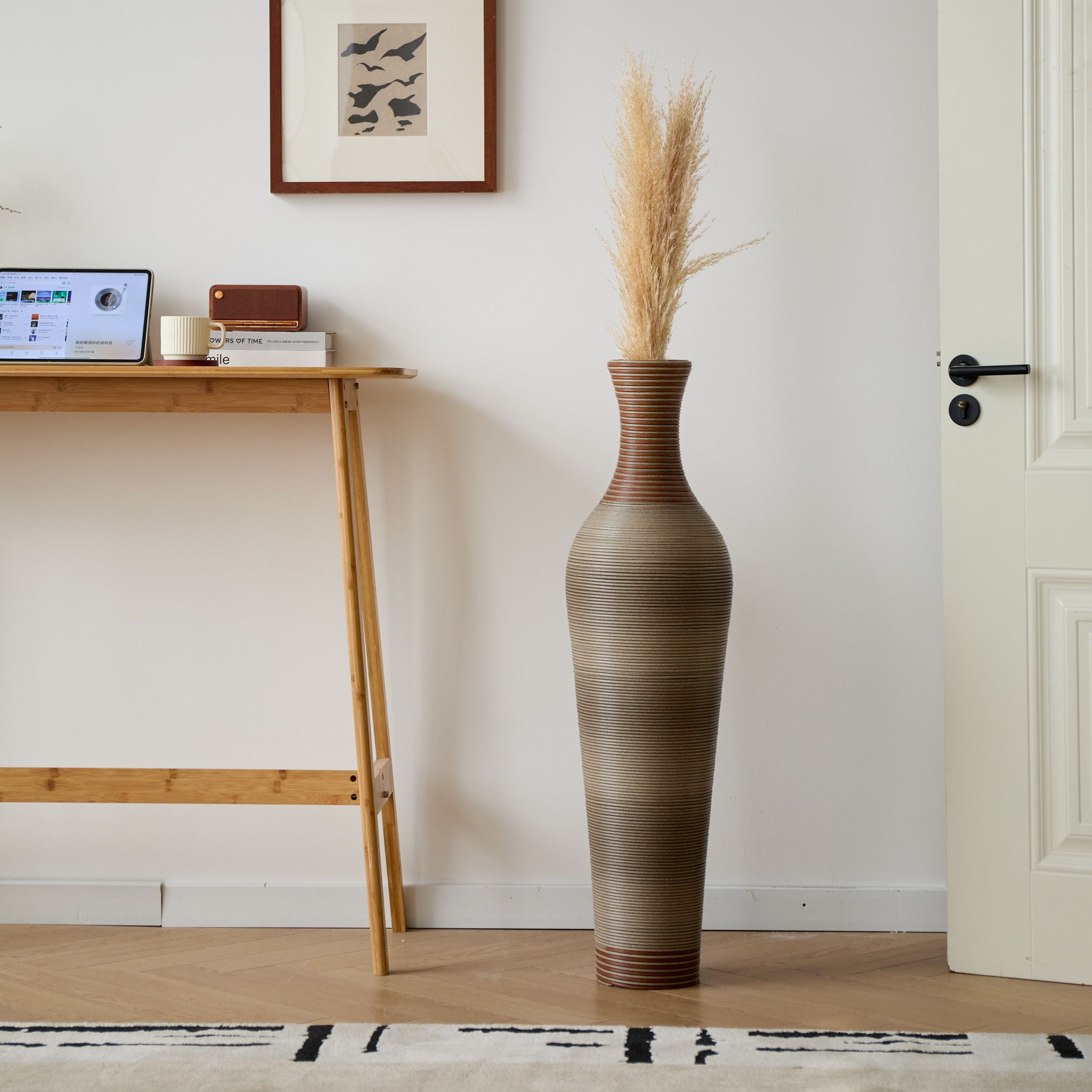 Tall Vase - Brown Decorative Floor Vase, Classic Neat Floor Vase Tall Freestanding Flower Holder, Artificial Rattan Vase, Floor Vase, Flower Holder For Home Decor - Gray - Best Buy Furniture