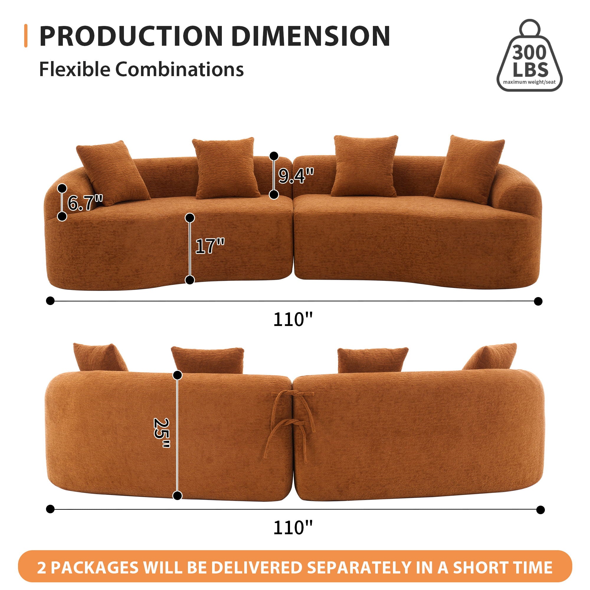 4 Seater Sofa With Chenille Fabric, 30D, 60 Hardness Full Sponge, 4 Pillow For Living Room, Home Furniture Sleeper Sectional Sofa For Apartment
