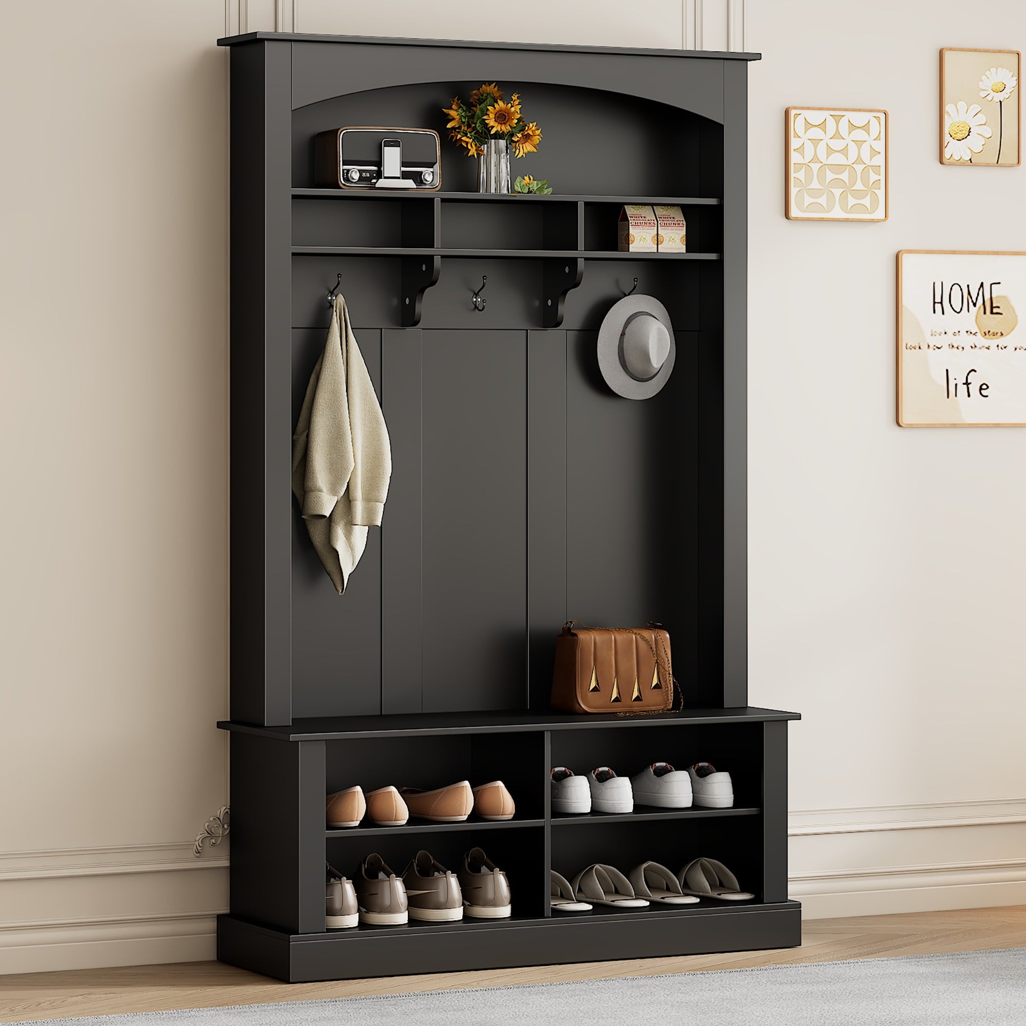 47.2''-Wide-Hall-Tree-with-Bench-Storage-Cabinets