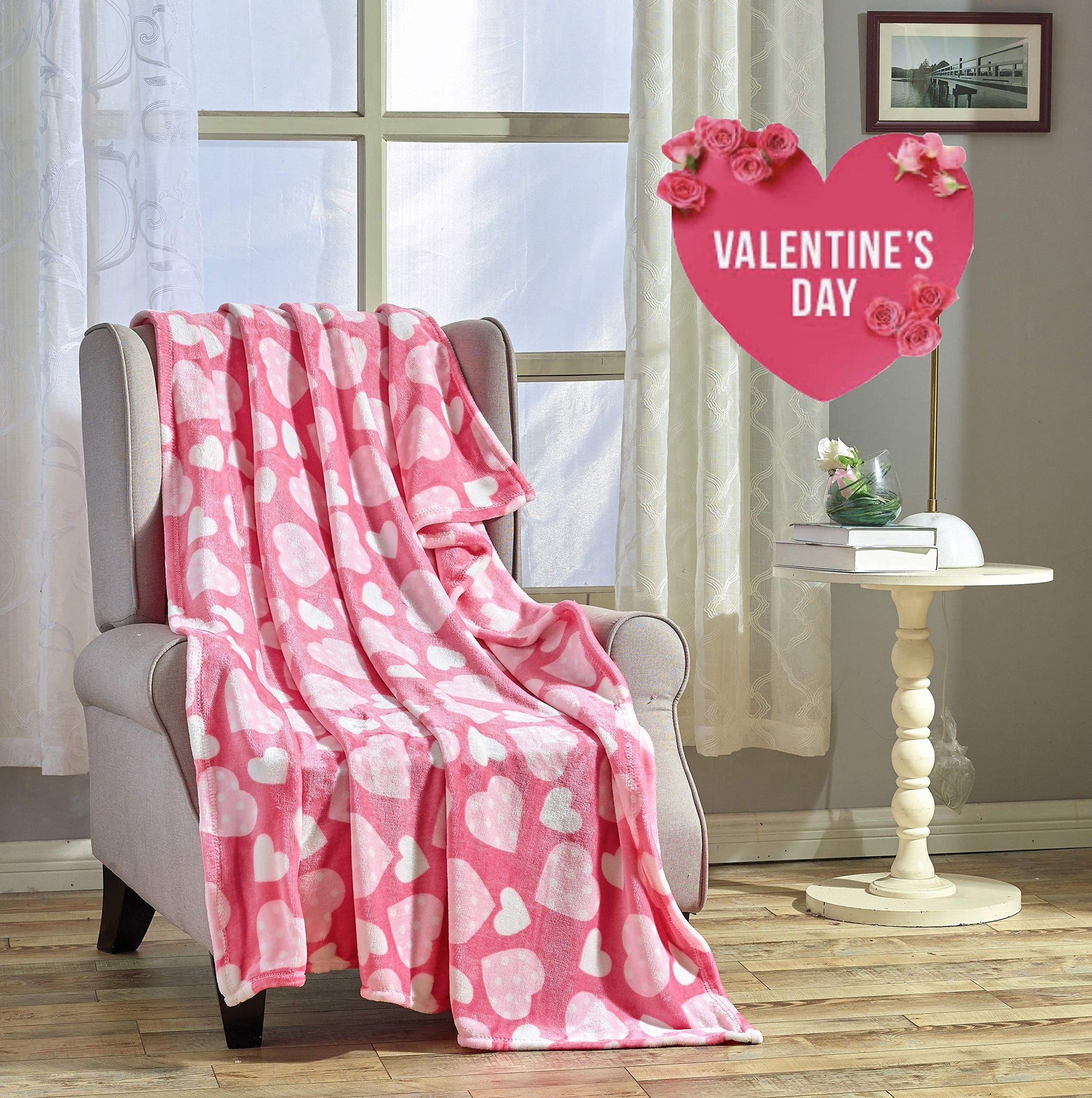 Decor&More Amor Eterno Be Mine Love Collection Valentine's Day Heart Ultra Plush Throw Blanket (50" x 60") - - Best Buy Furniture