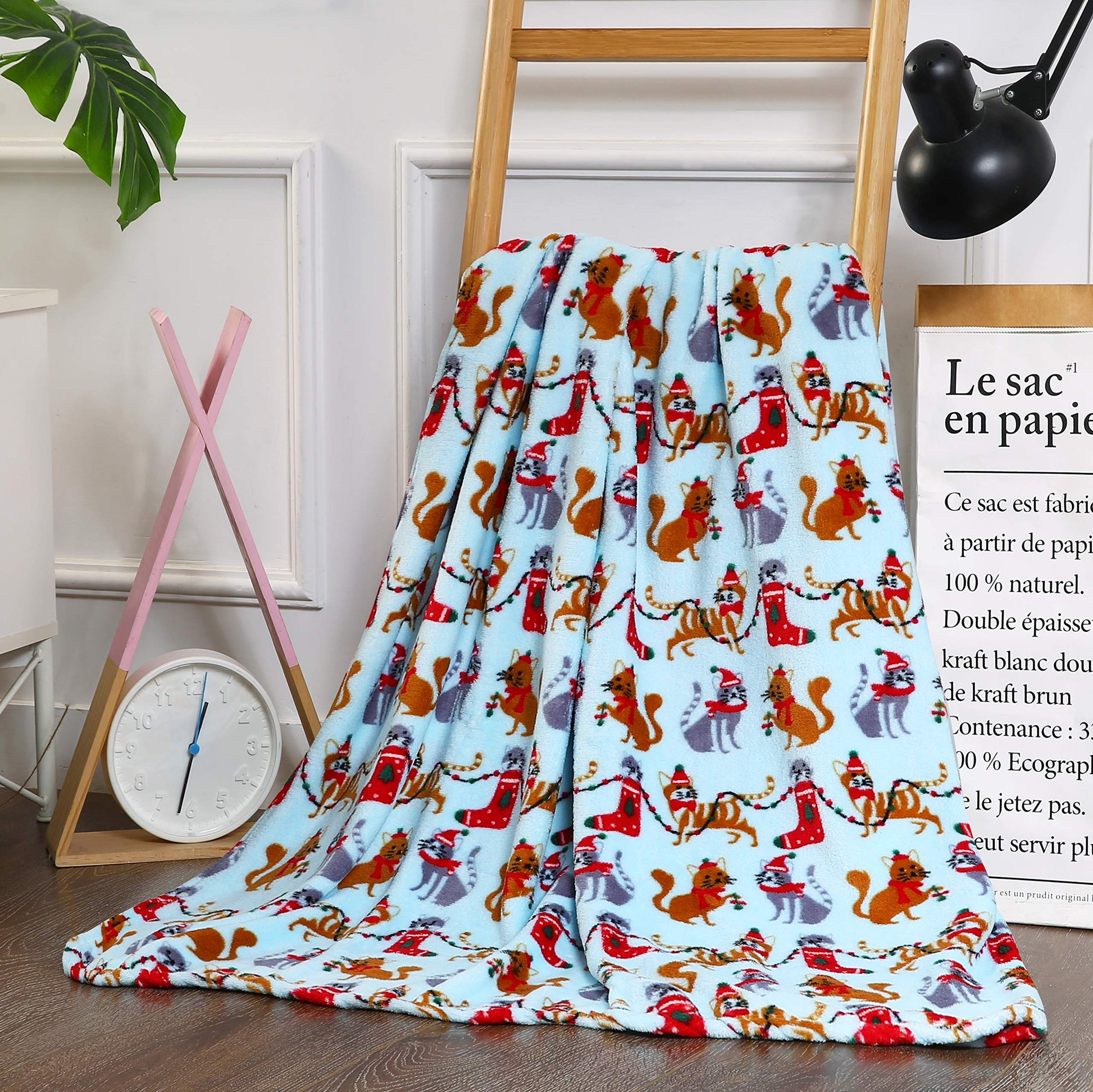 Faith, Hope, Love Home Decor Home Essentials Ultra Soft Blue Christmas Cats Holiday Throw Blanket (50" X 60") - Best Buy Furniture