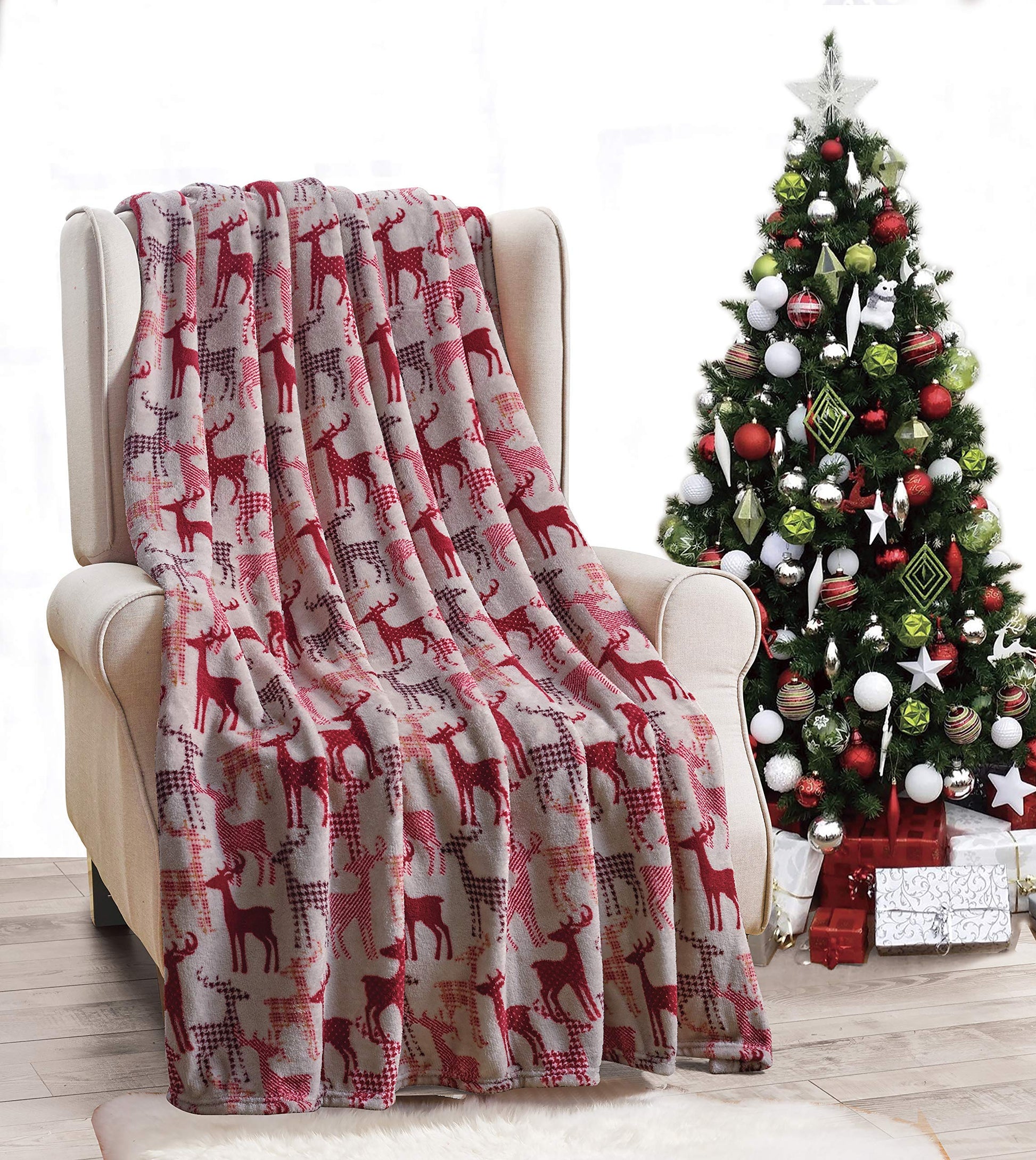 Decor&More Festive Holiday Microplush Throw Blanket (50" x 60") - Reindeer Silhouette - Best Buy Furniture