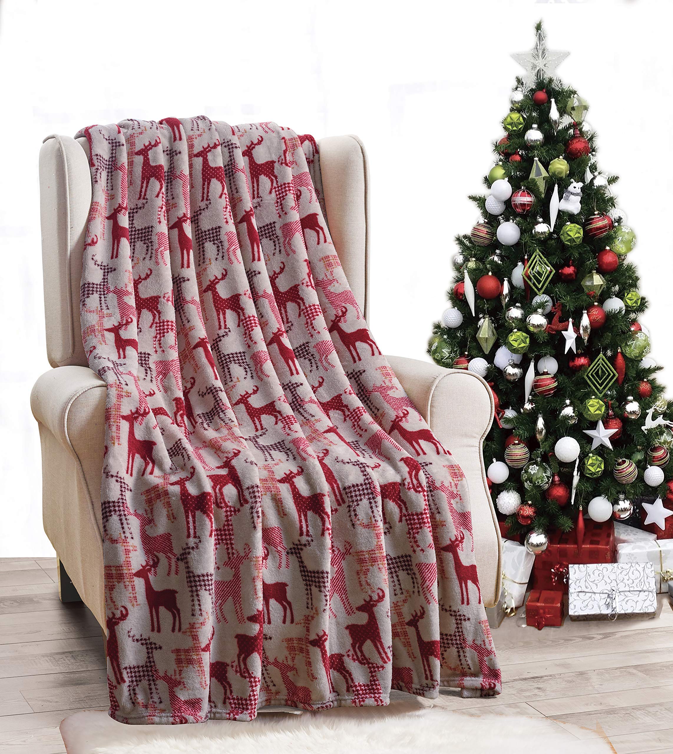 Decor&More Festive Holiday Microplush Throw Blanket (50" x 60") - Reindeer Silhouette - Best Buy Furniture