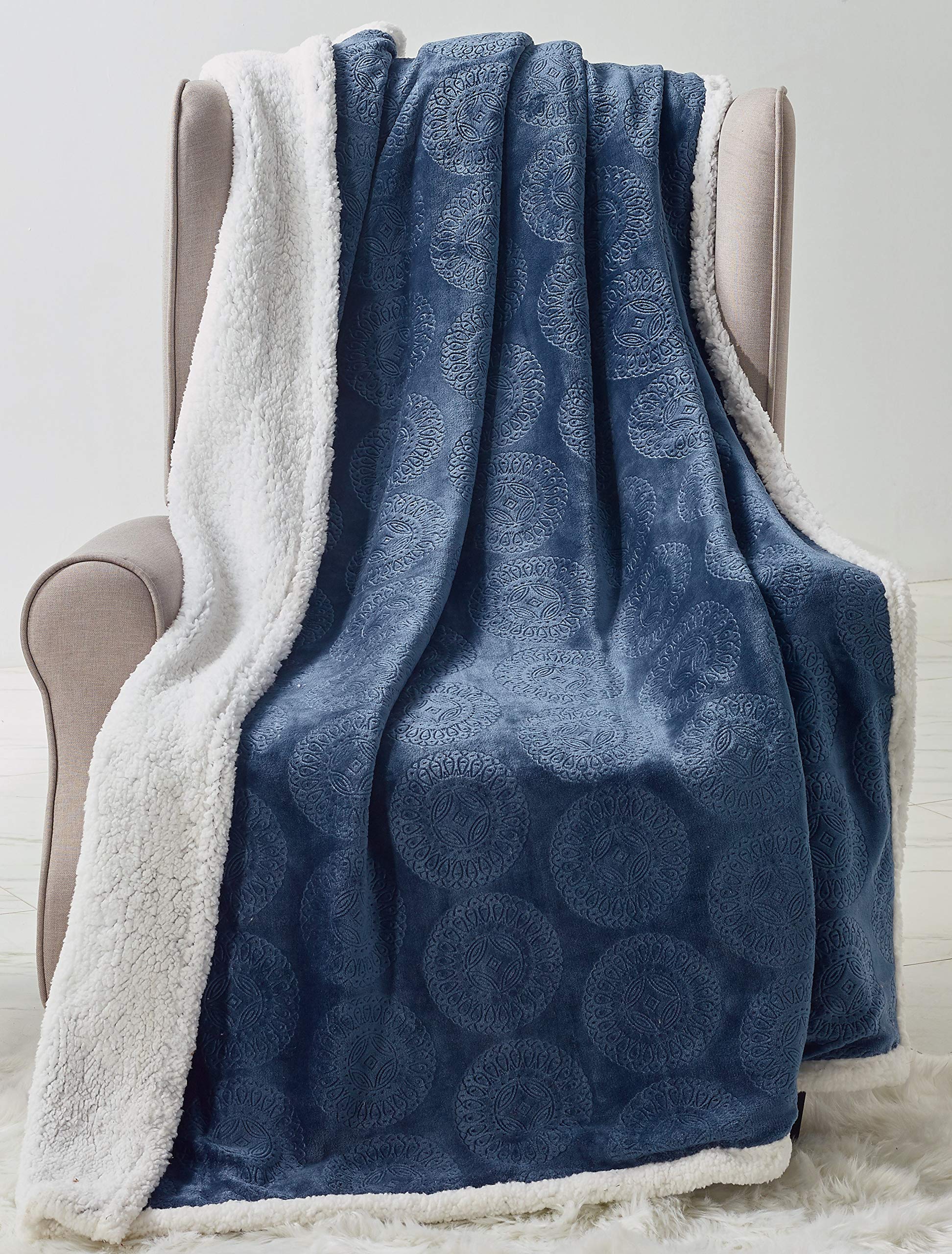 Decor&More Bon Iver Collection Extra Soft Mandala Embossed Microplush Throw Blanket with Sherpa Backing (50" x 60") - Best Buy Furniture