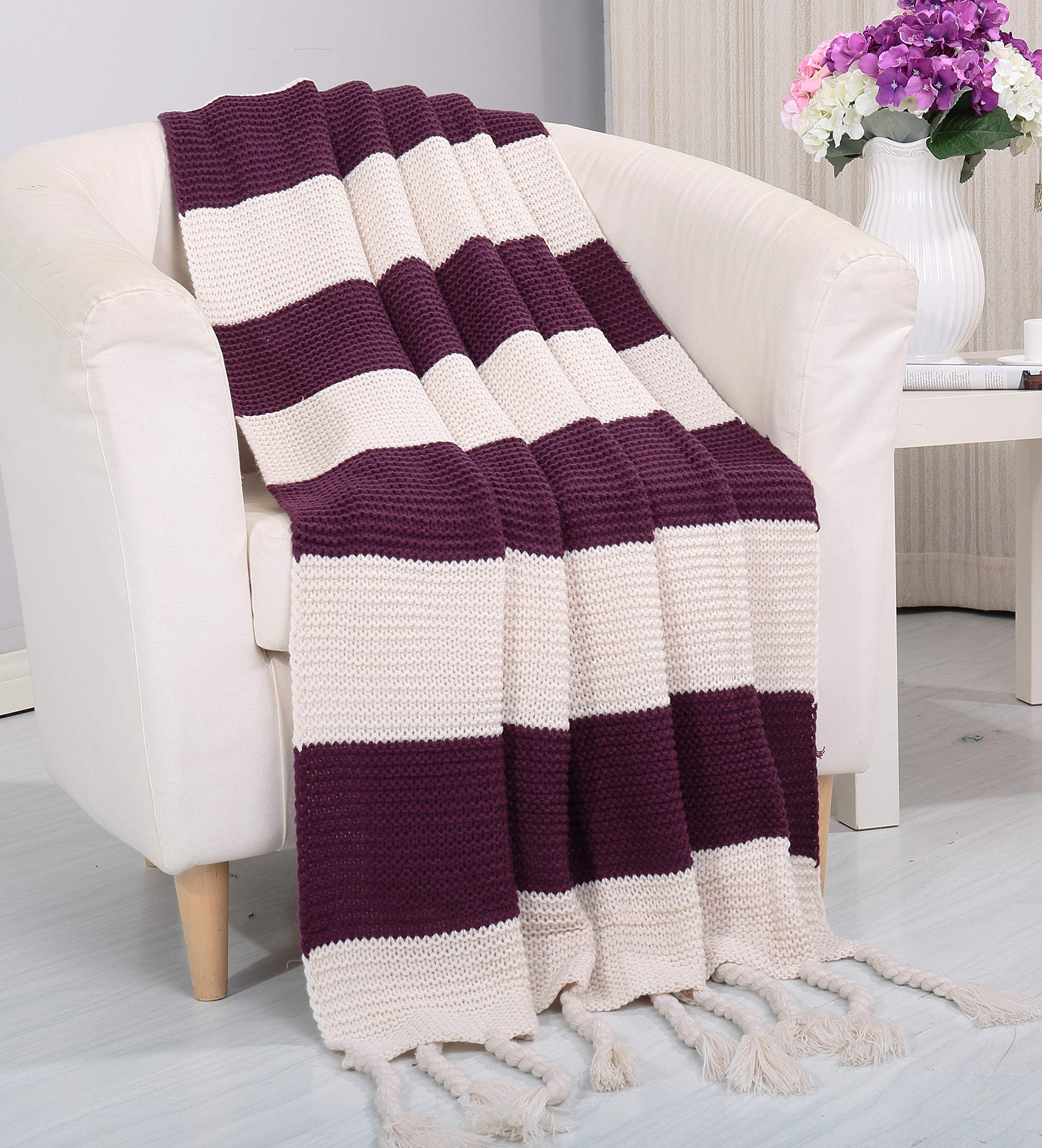 NobleHouse Soft Touch Classic Woven Knitted 2-Tone Throw Blanket with Fringes (50" x 60") - Best Buy Furniture
