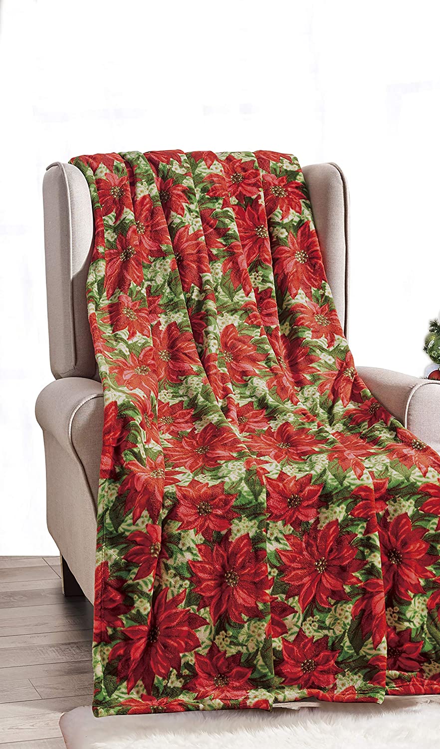 Home essentials christmas throw (50" x 60") - poinsettia