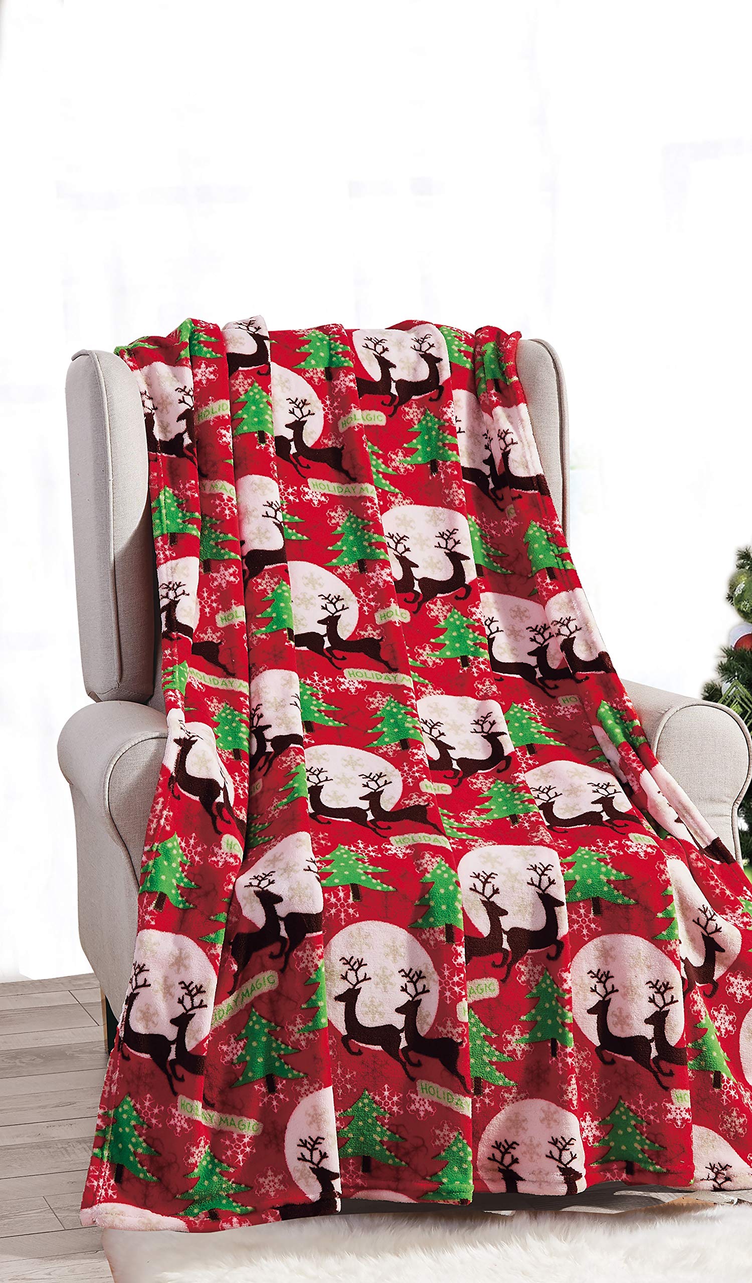Decor&More Festive Holiday Microplush Throw Blanket (50" x 60") - Holiday Magic - Best Buy Furniture