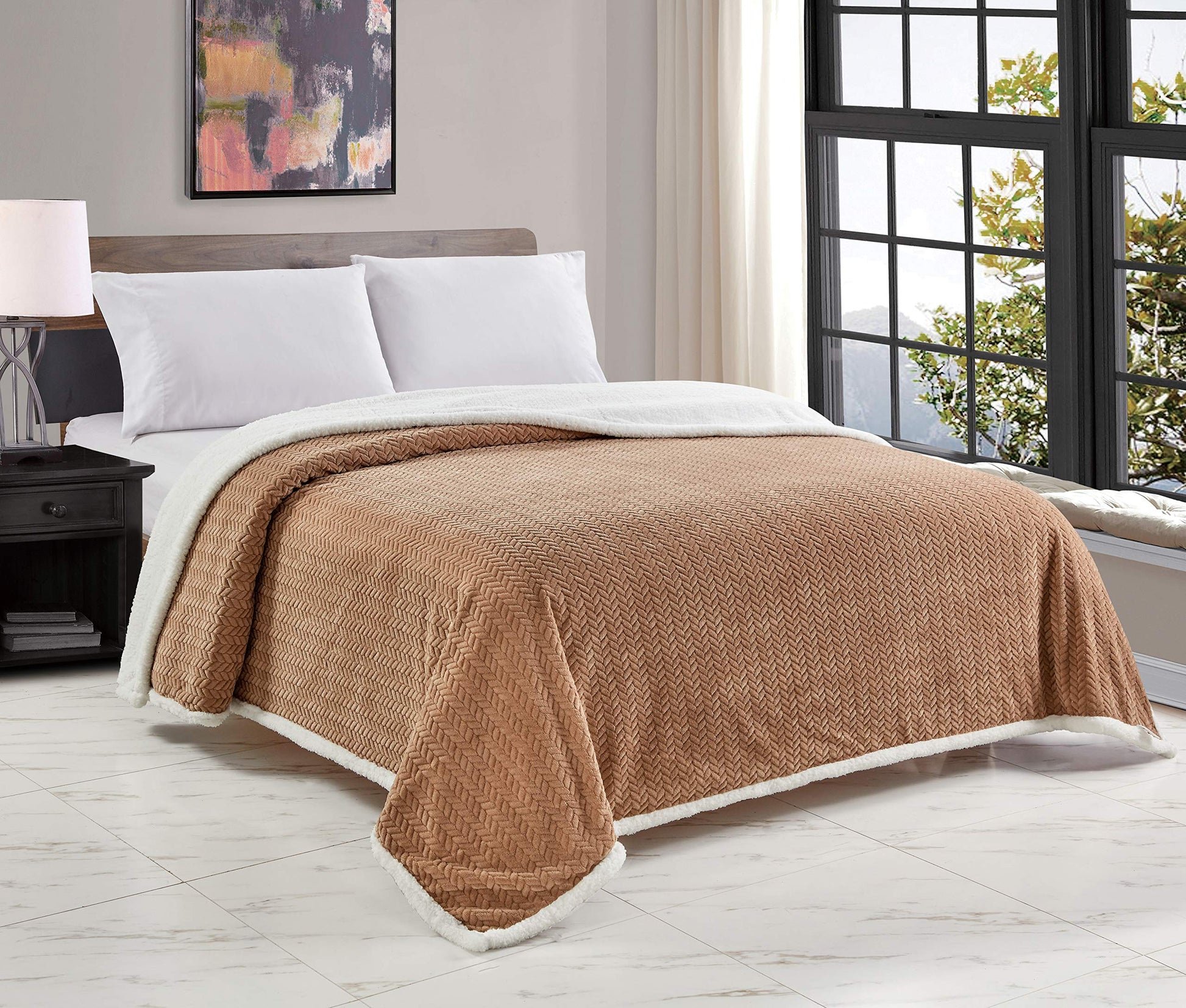 Decor&More HomeEssentials Extra Heavy and Plush Chevron Braided King Size Microplush Jacquard Blanket with Sherpa Backing (108" x 90") - Burgundy - Best Buy Furniture