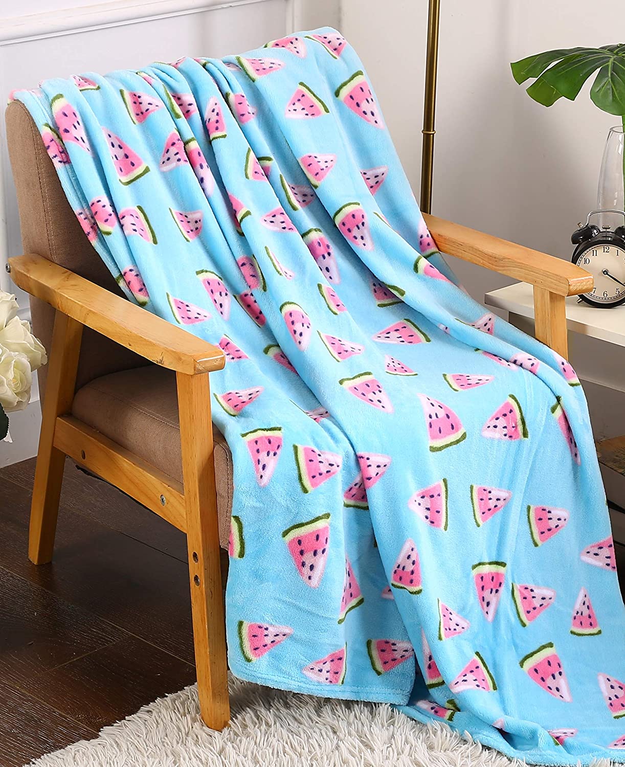 Summertime whimsy plush fleece throw blanket (50" x 60") - watermelon slices
