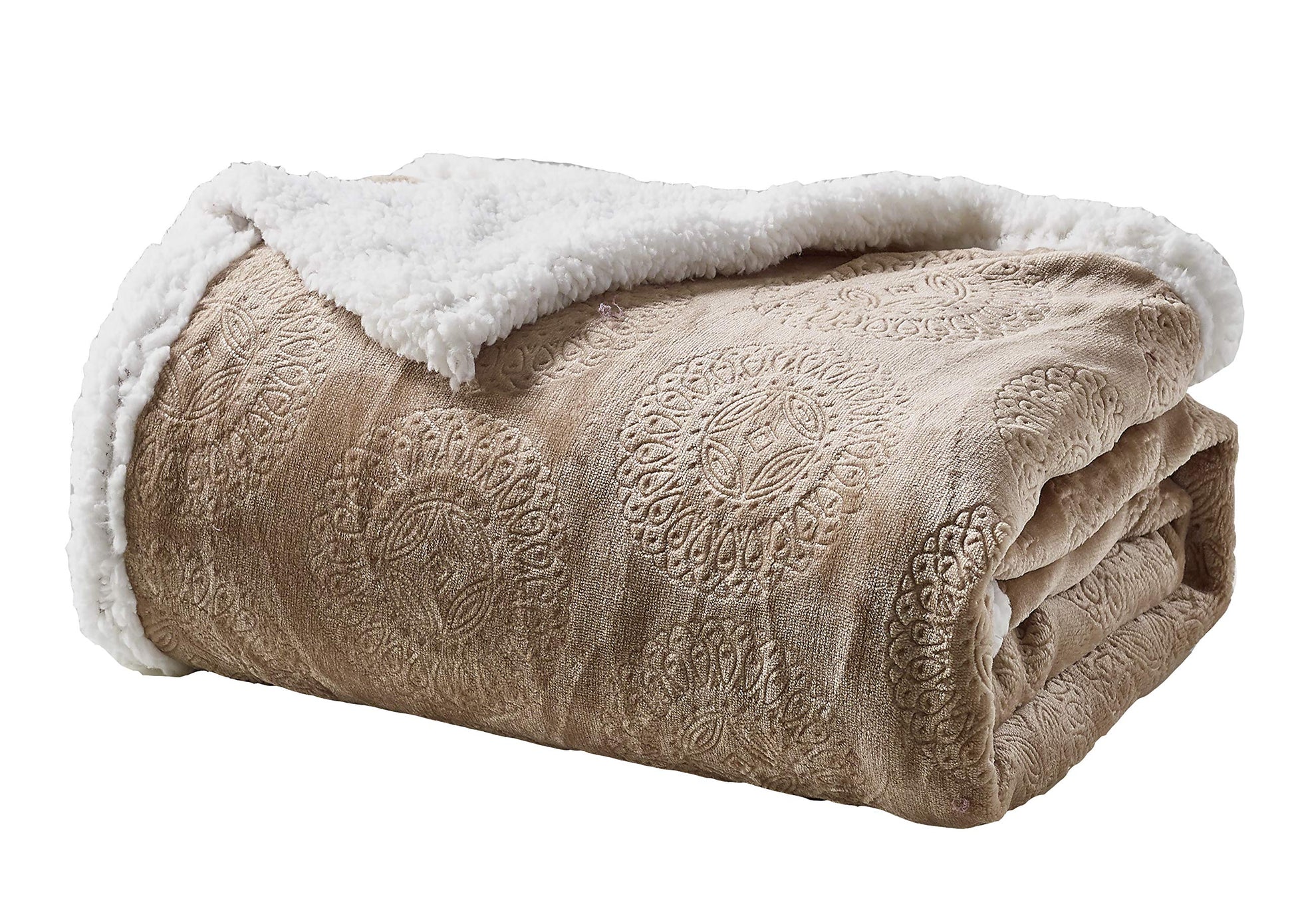 Decor&More Bon Iver Collection Extra Soft Mandala Embossed Microplush Throw Blanket with Sherpa Backing (50" x 60") - Best Buy Furniture