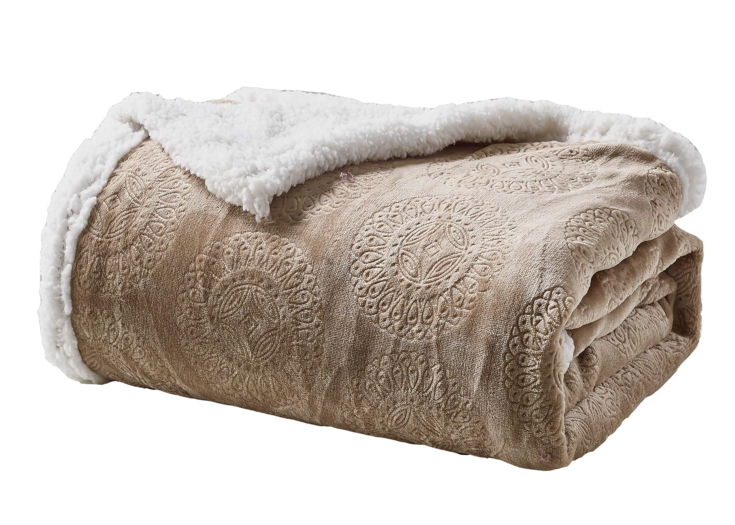 Decor&More Bon Iver Collection Extra Soft Mandala Embossed Microplush Throw Blanket with Sherpa Backing (50" x 60") - Best Buy Furniture