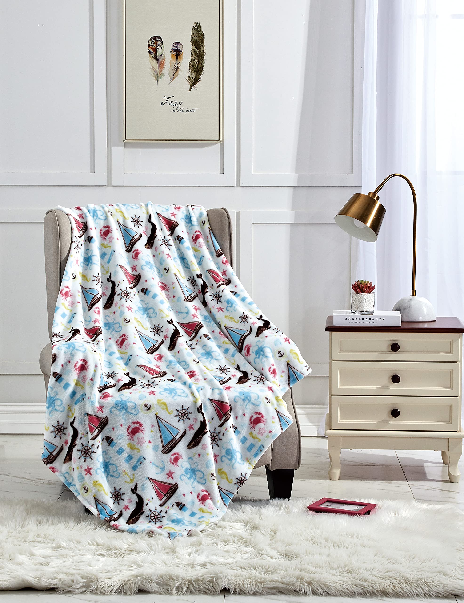 Faith, Hope, Love Home Decor The Shore Extra Soft Throw Blanket (50" X 60") - Sea Life Nautical Throw Blanket - Best Buy Furniture