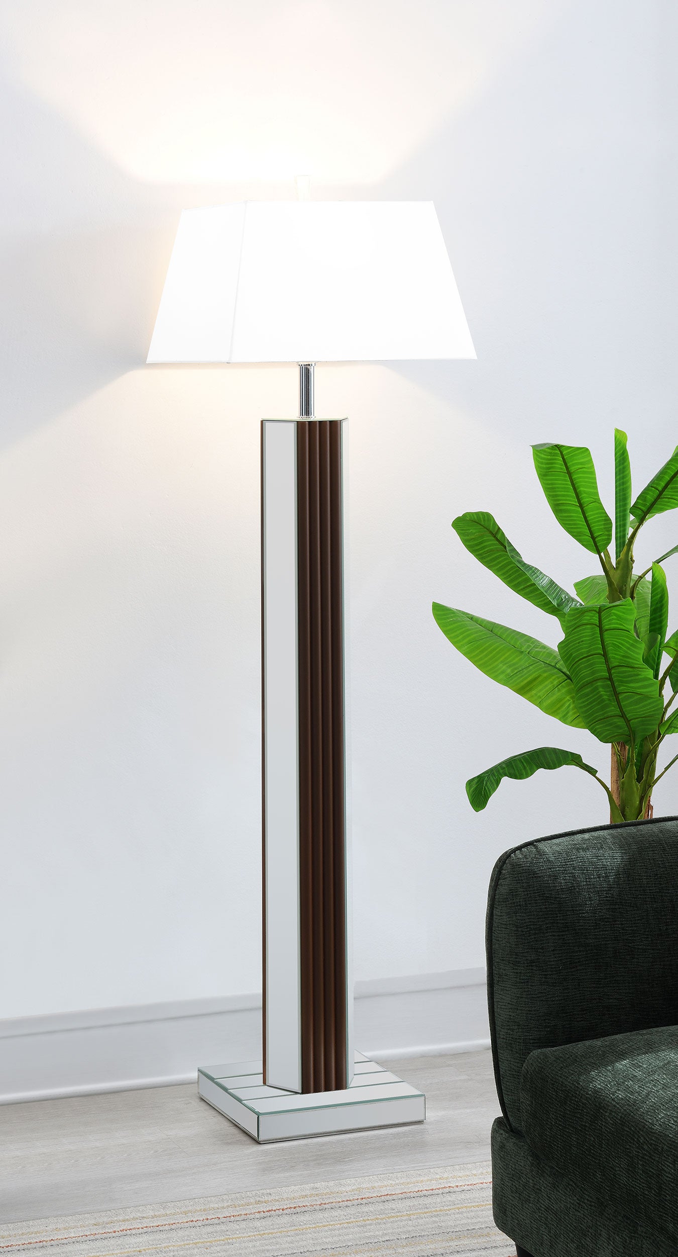 Elena 67-inch Square Tapered Mirrored Floor Lamp Brown-