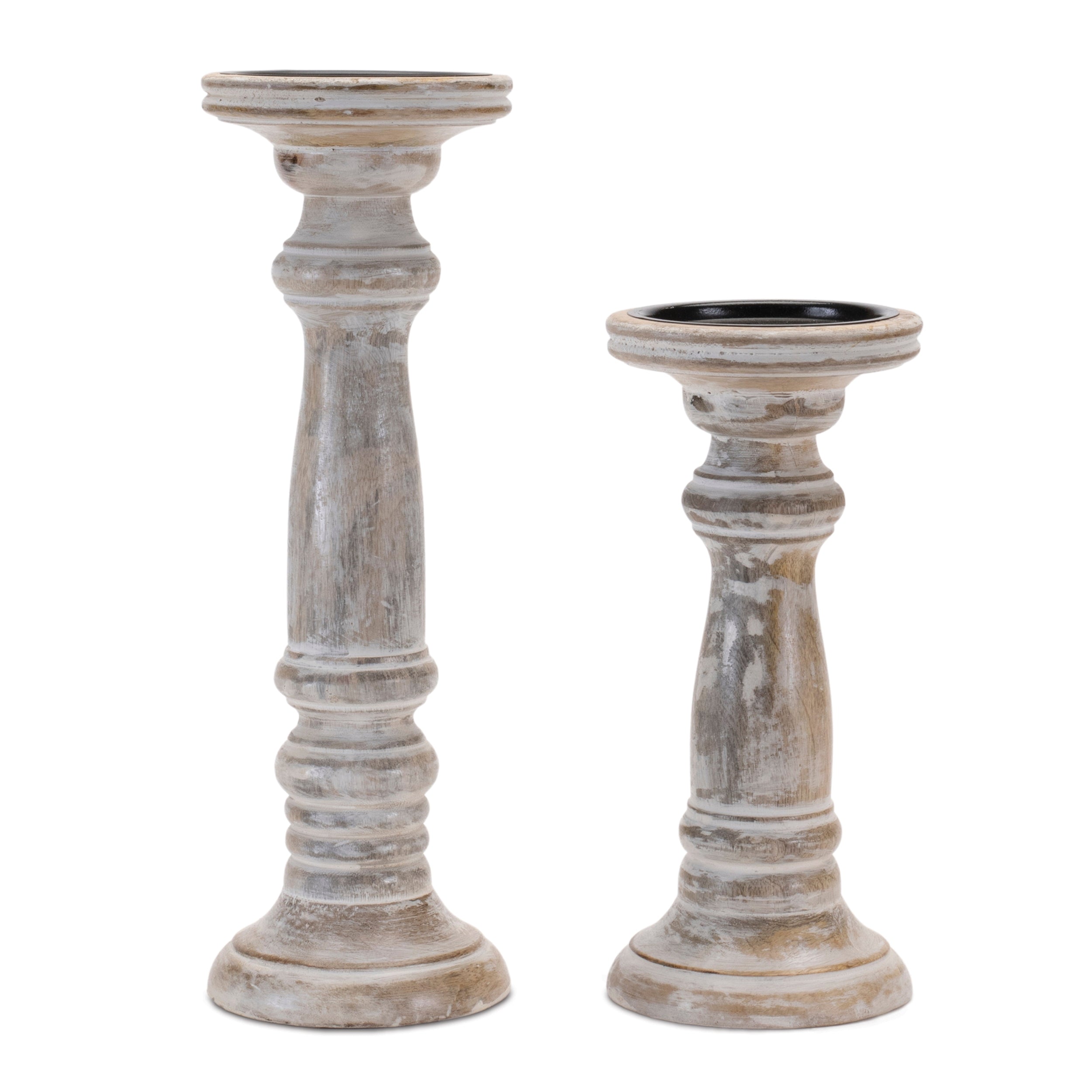 Washed mango wood candle holder (set of 2)