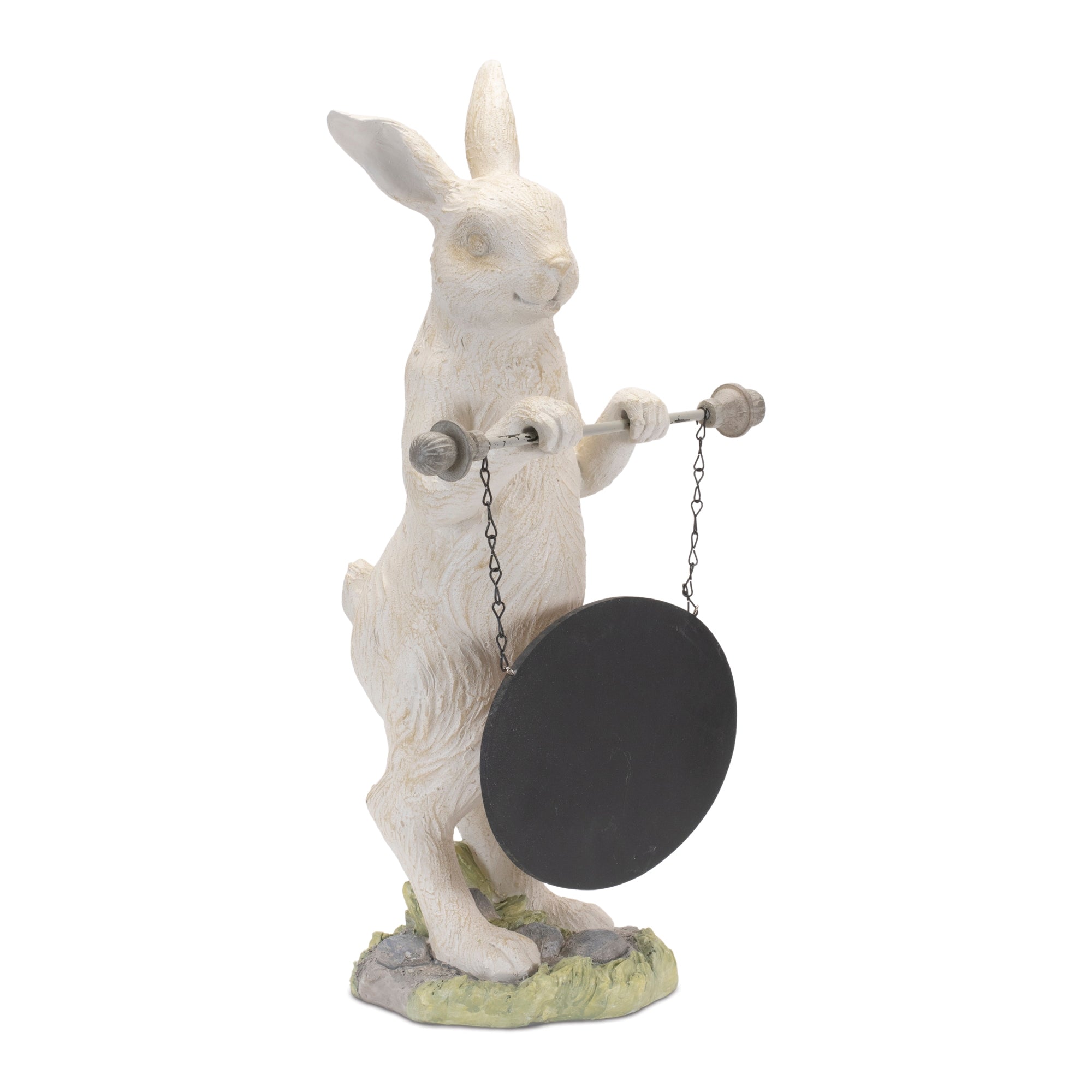 Stone garden rabbit with sign 11"h