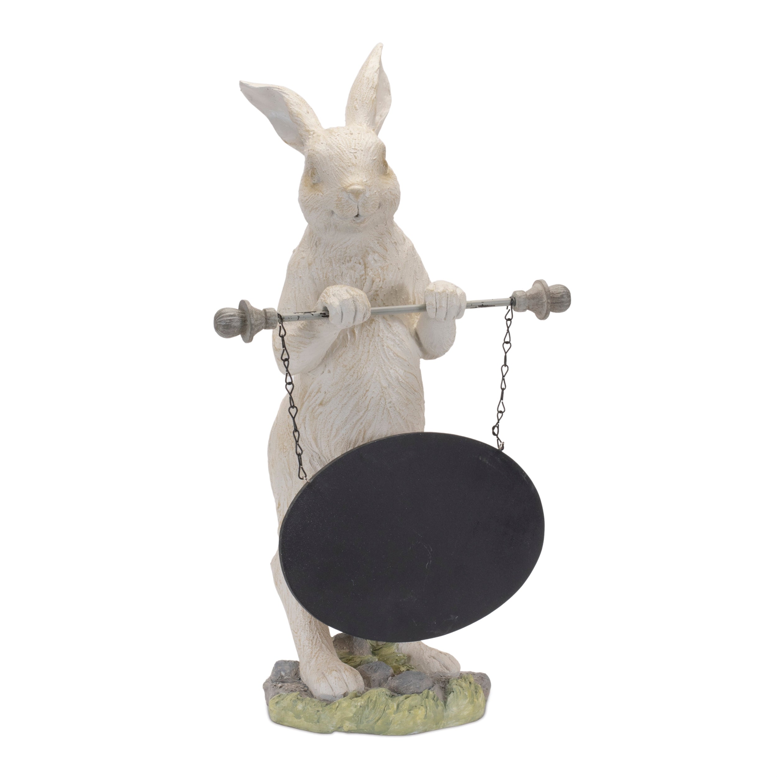Stone garden rabbit with sign 11"h