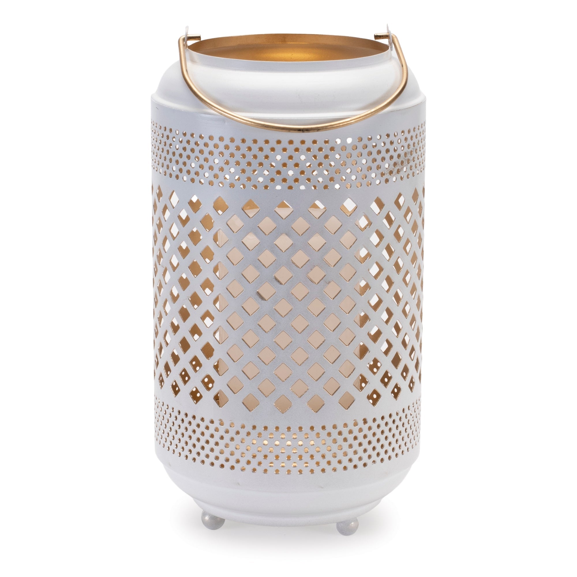 Lattice Punched Metal Lantern with Gold Accent 13.75"H