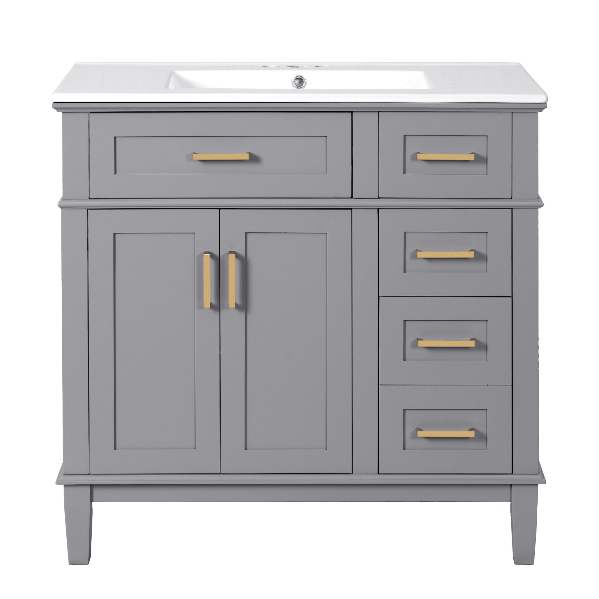 Bathroom Vanity With Sink, Soft Close Doors, And Storage Drawers - Gray