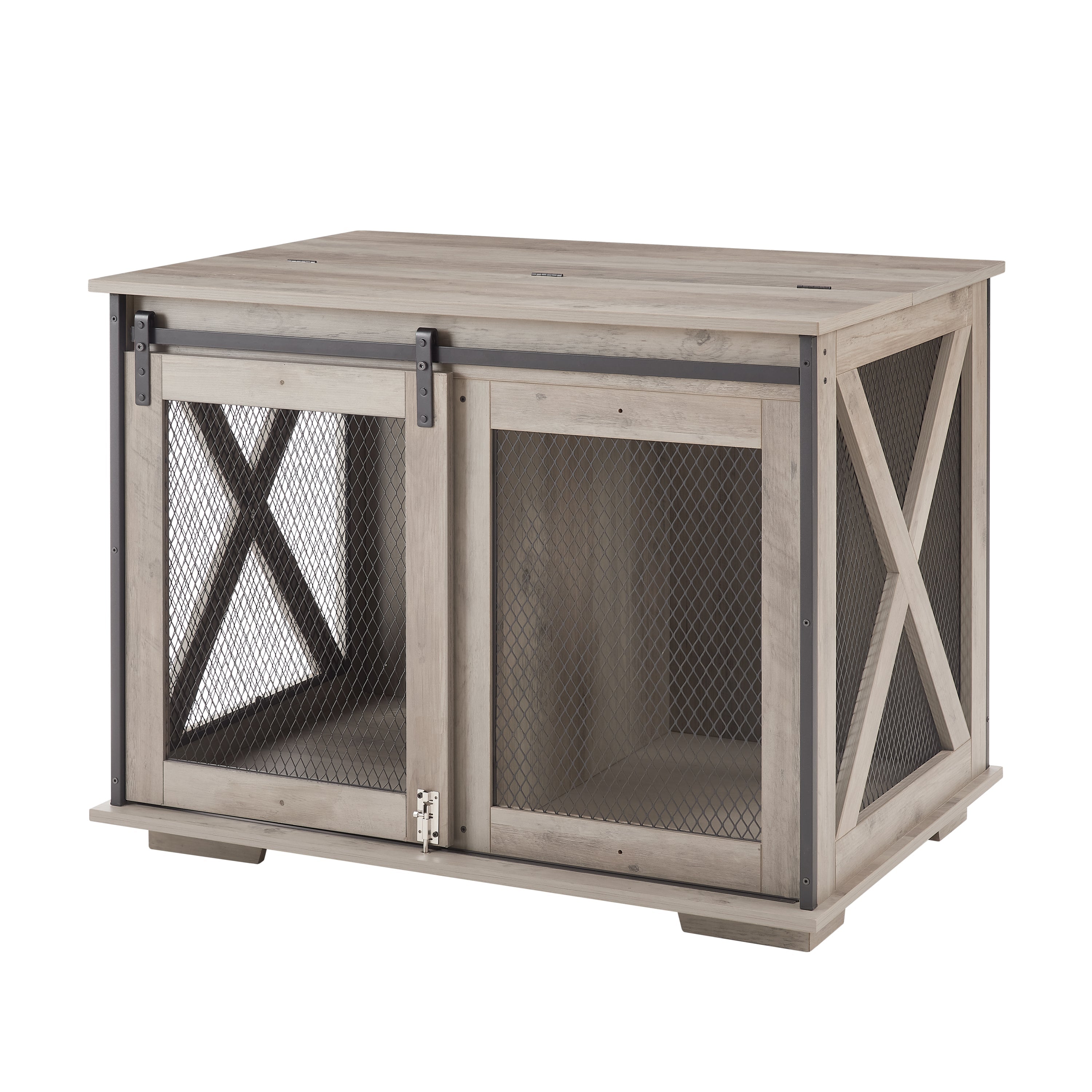 Farmhouse Dog Cage Crate Furniture with Sliding Barn Door