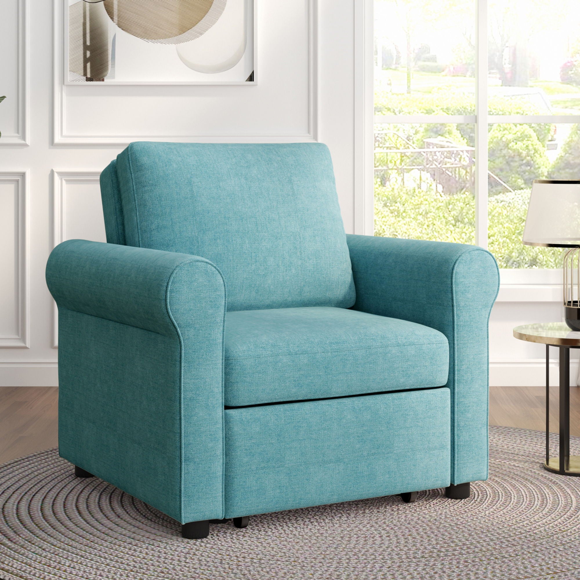 Modern 3 In 1 Convertible Sleeper Chair Bed, Linen Upholstery, Adjustable Backrest