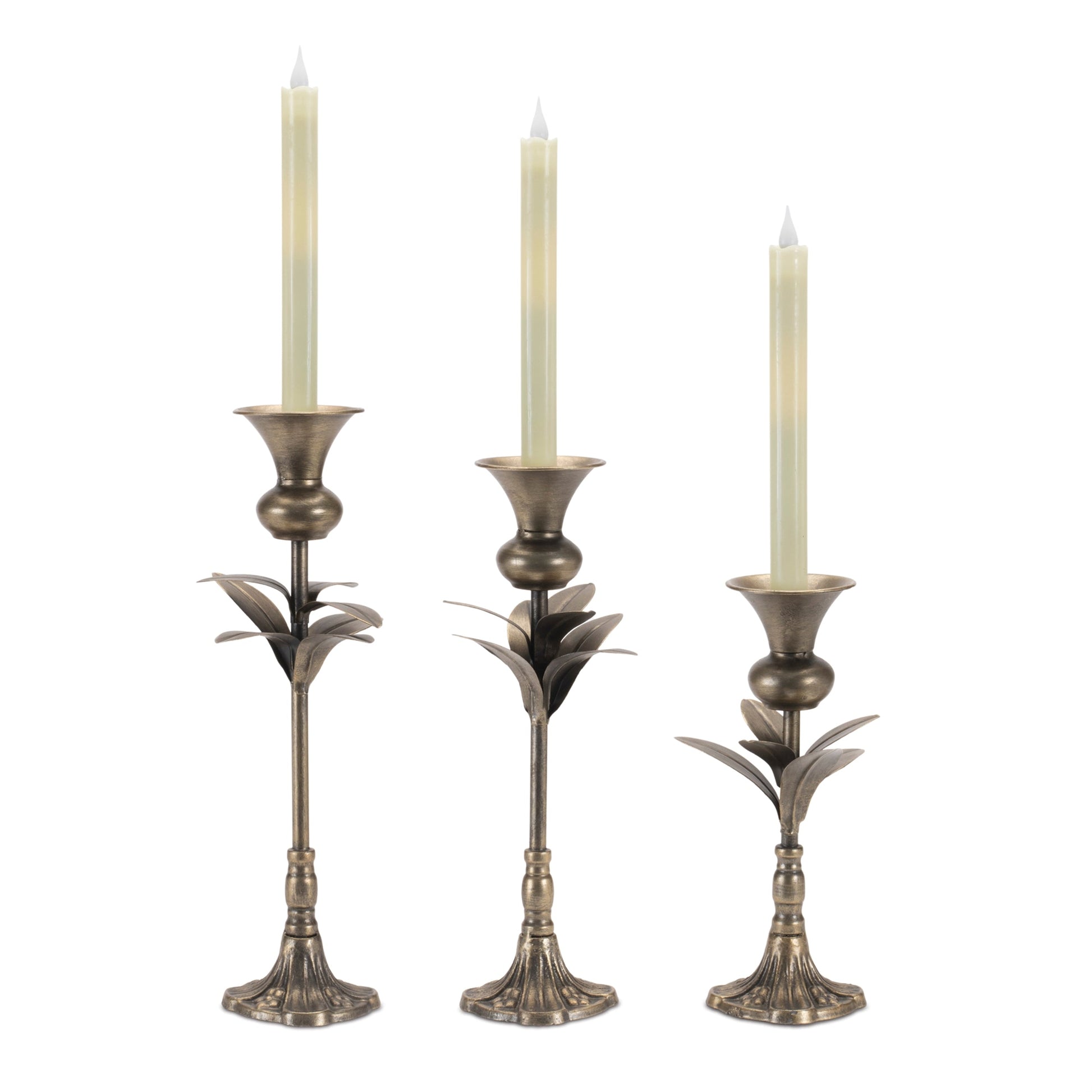 Metal-Leaf-Stem-Taper-Candle-Holder-(Set-of-3)-Candle-Holders