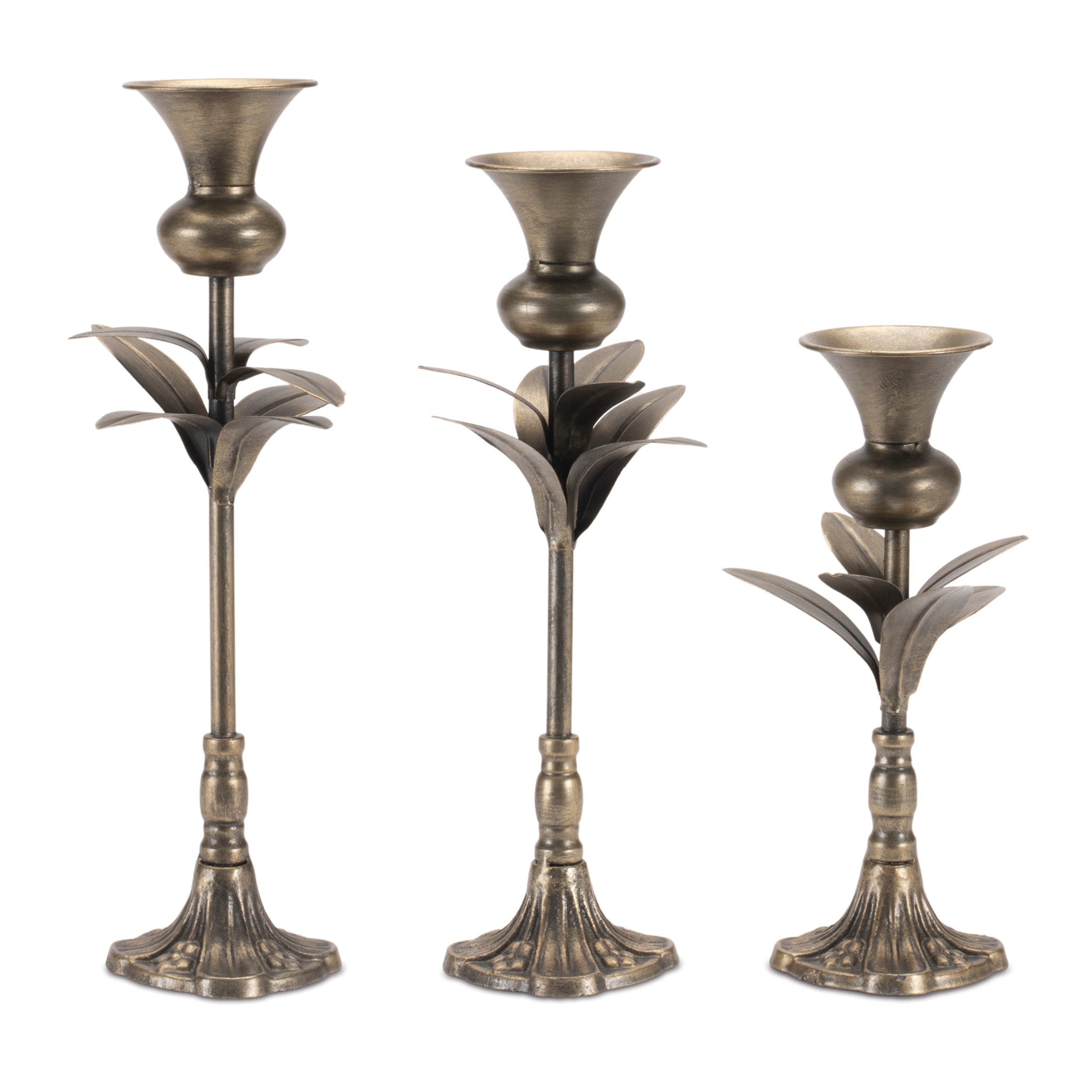 Metal Leaf Stem Taper Candle Holder (Set of 3)