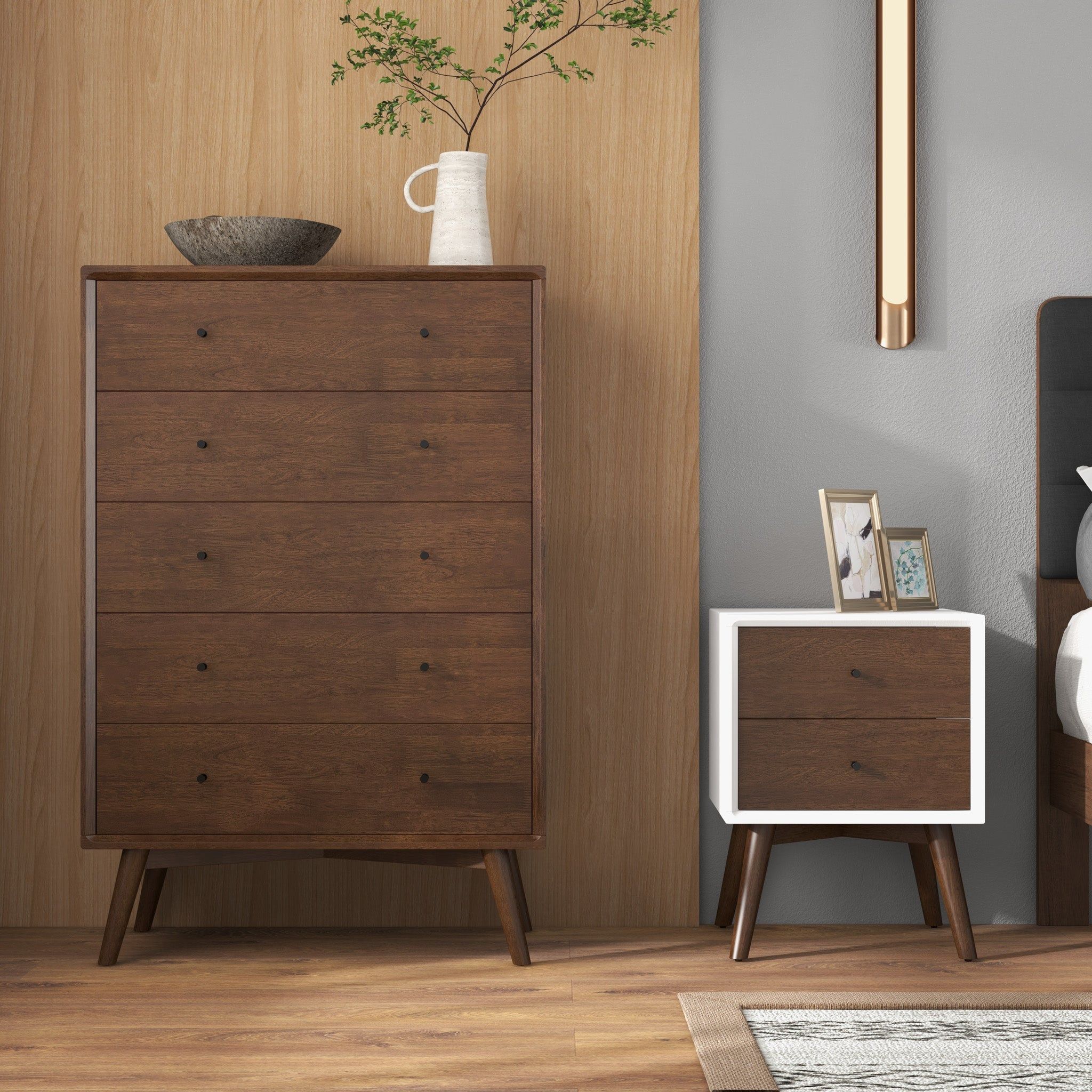 Caroline - Mid-Century Modern Style White Night Stand 2 Drawer