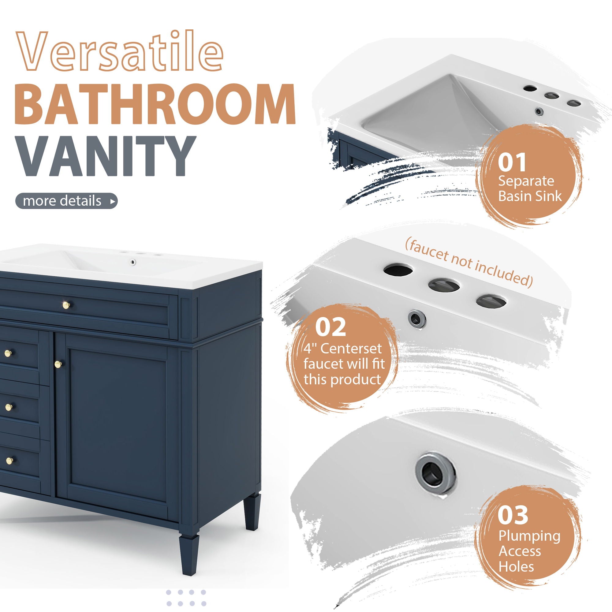 Bathroom Vanity With Mirror Cabinet, Storage Cabinet With 2 Soft Closing Doors And 4 Drawers, Undermount Sink