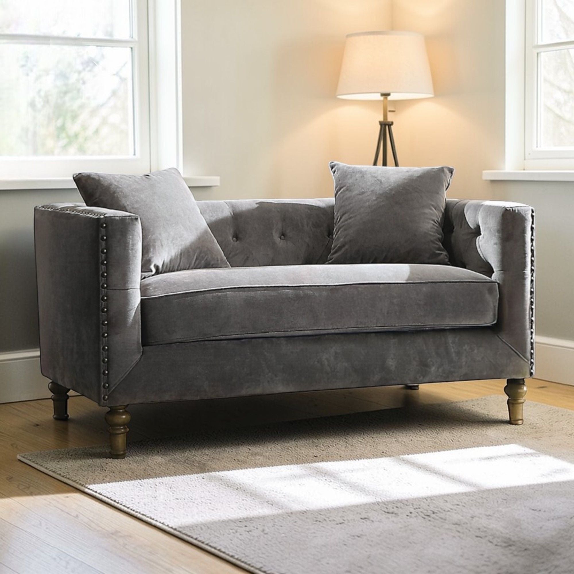 Sidonia - Loveseat With 2 Pillows - Gray