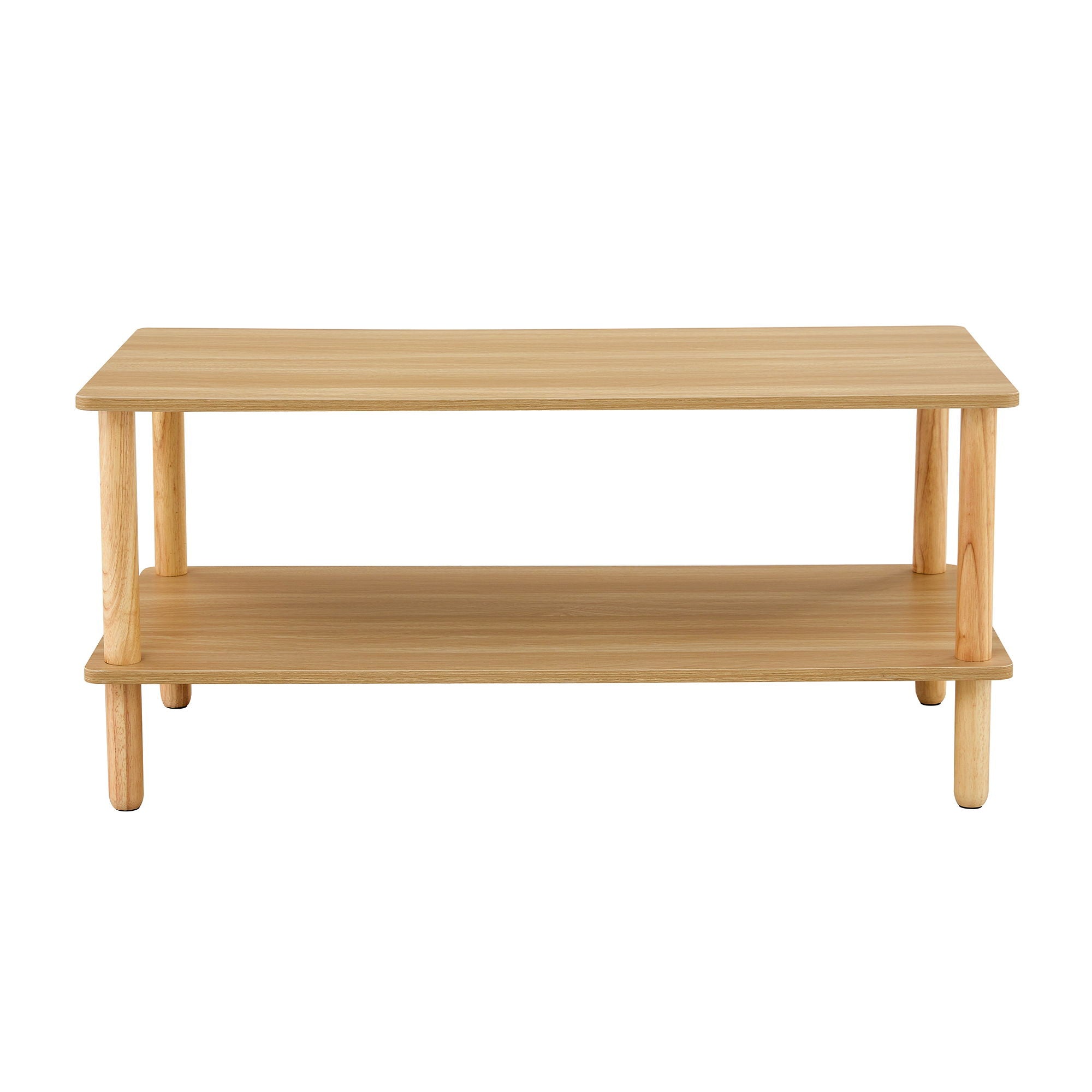 Modern 2 Tier, Rectangular Center Coffee Table With Open Storage Shelf, Rounded Legs