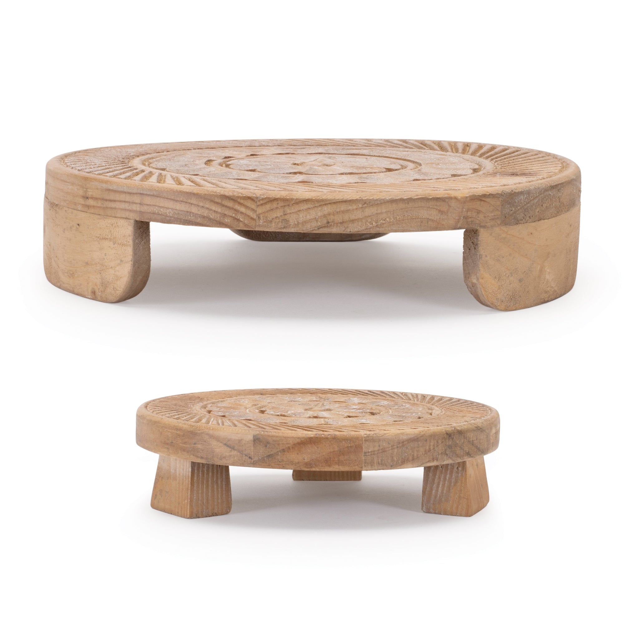 Mandala Wood Riser Tray (Set of 2)