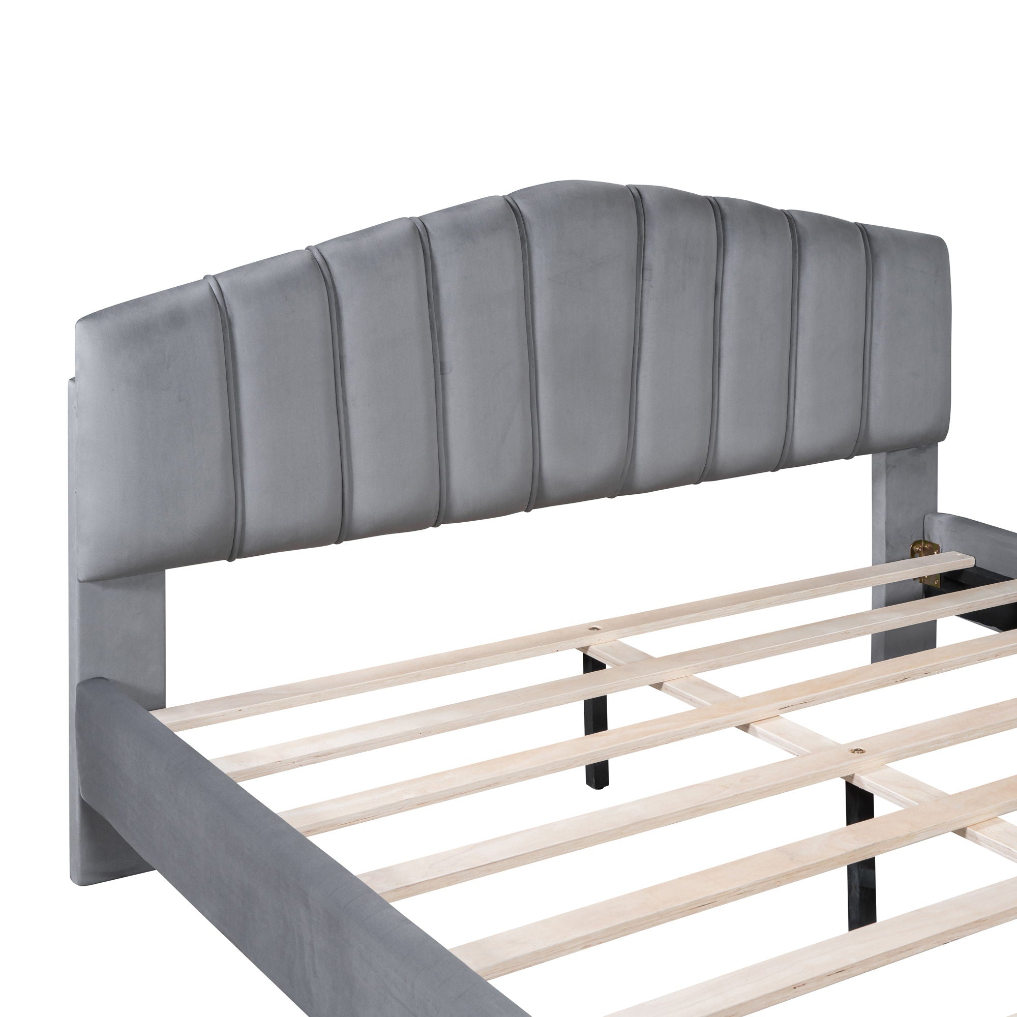 Platform Bed With Thick, Stylish Stripe Decorated Bedboard And Elegant Leg