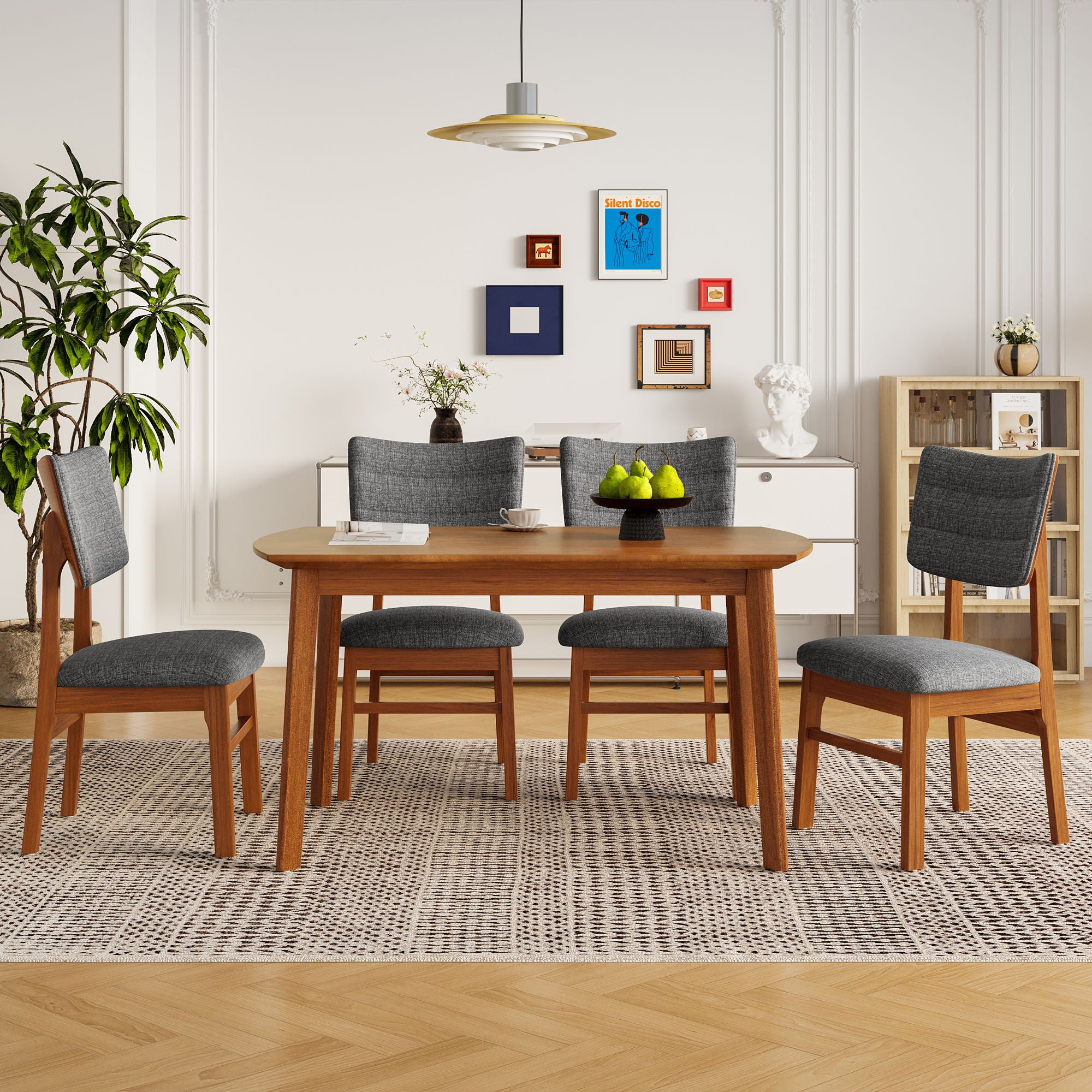 Dining Chairs (Set of 4), Wooden Dining Chair Armless, Mid Century Modern Upholstered Seat Cushion Dining Room Chair For Home Kitchen Dining Room Restaurant - Brown / Gray
