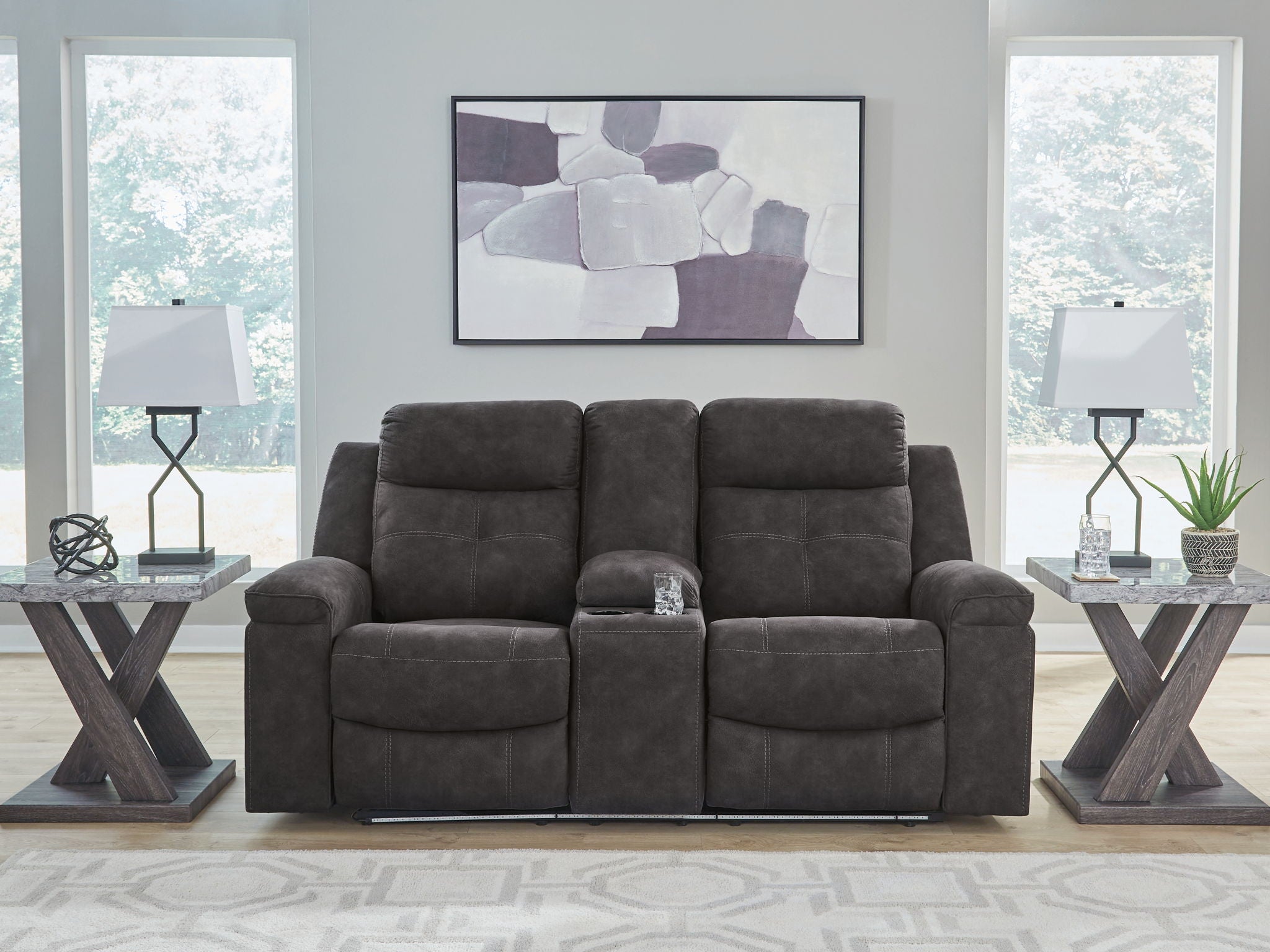 Brysonview - Double Reclining Loveseat With Console - Charcoal - Best Buy Furniture