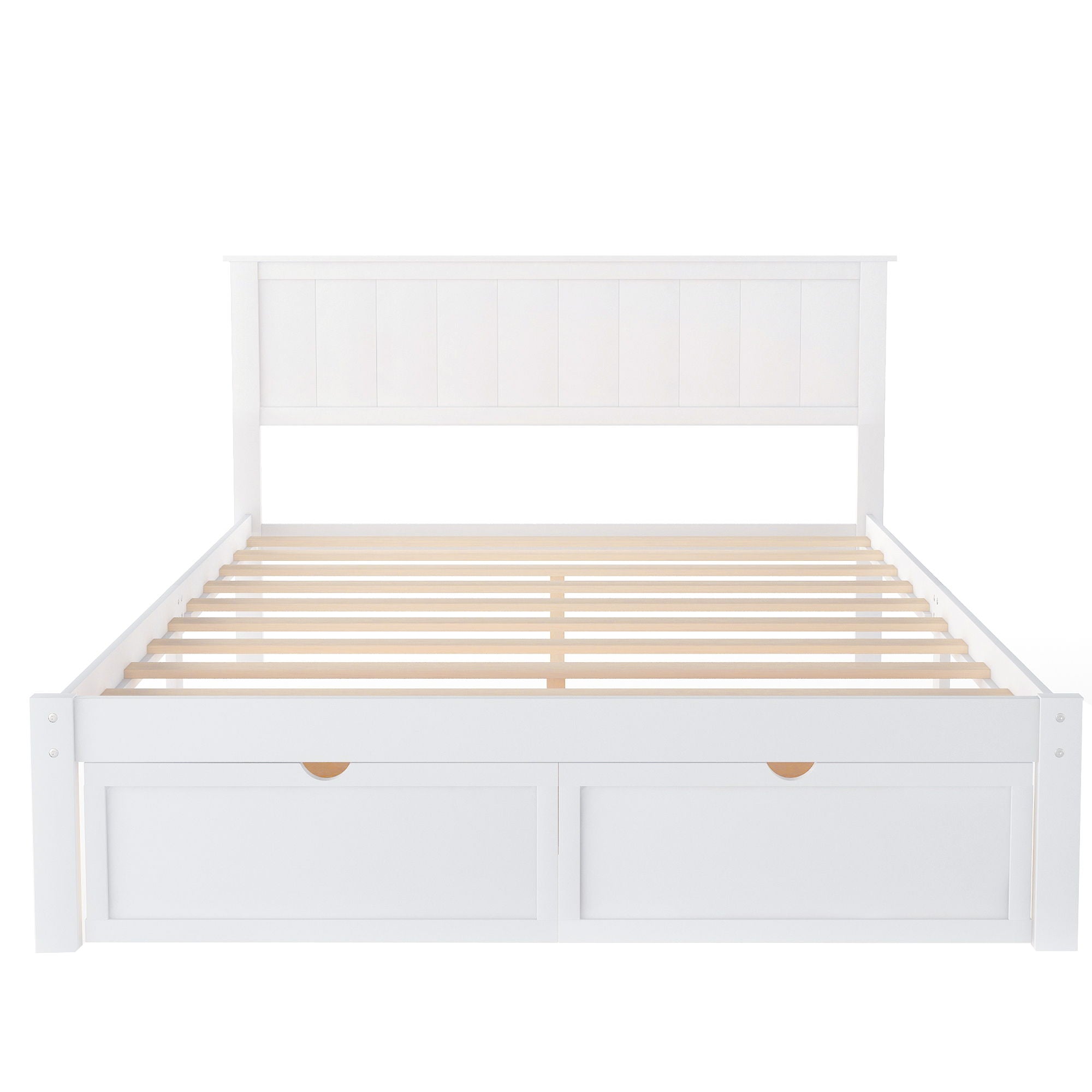 Full Size Platform Bed With Under Bed Drawers - White