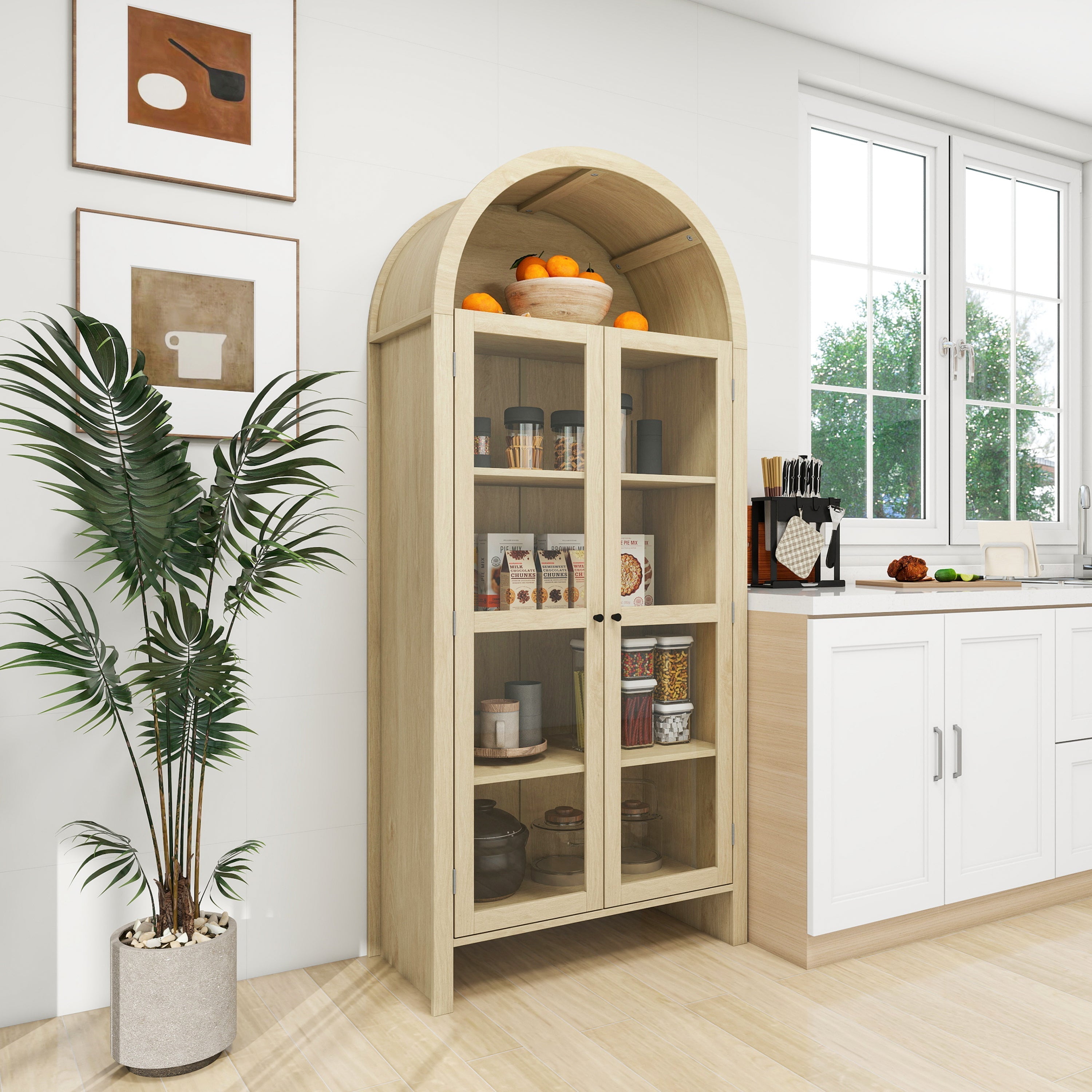 70.28" Tall Arched Kitchen Pantry Cabinet