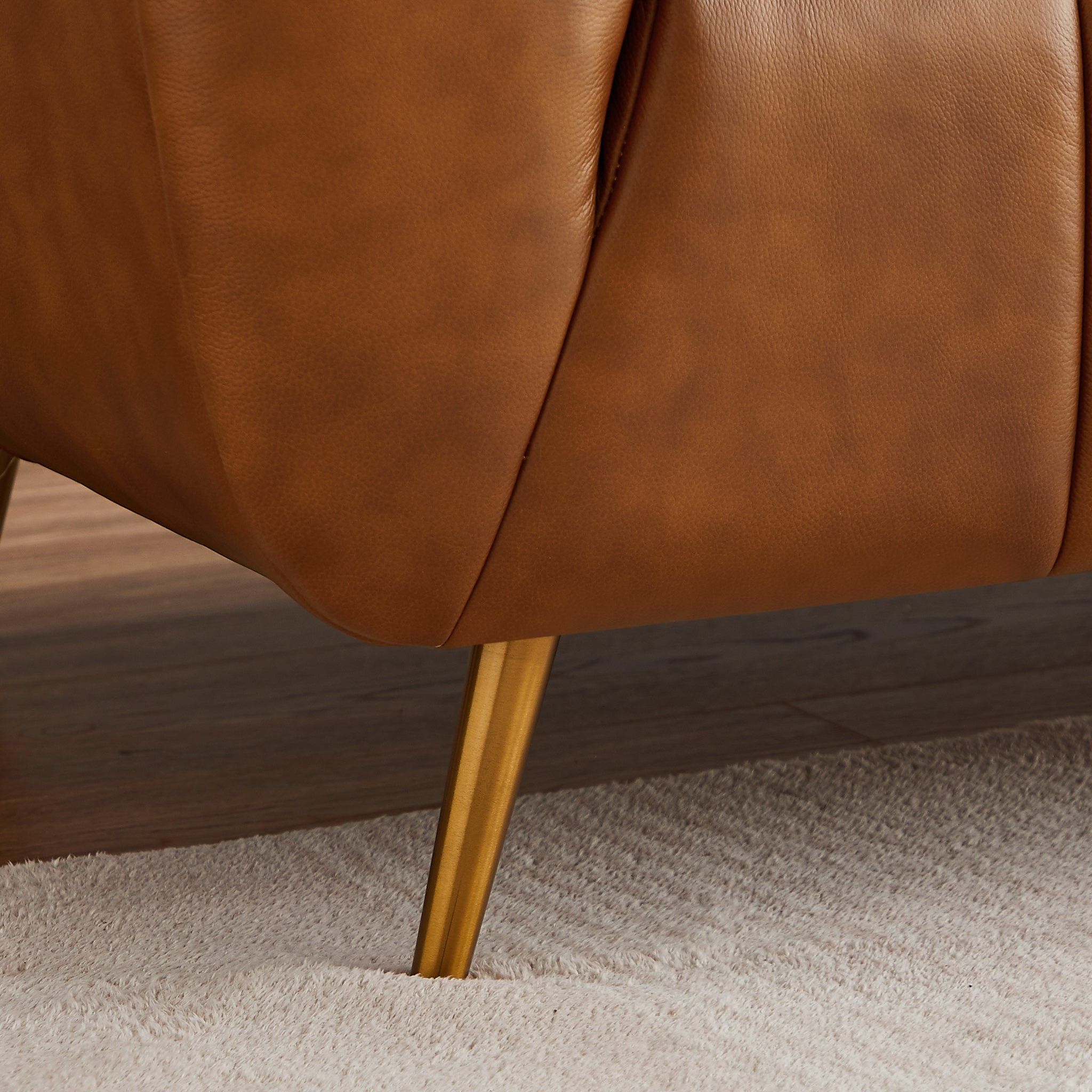 Ava - Genuine Italian Leather Channel Tufted Sofa - Gold / Tan