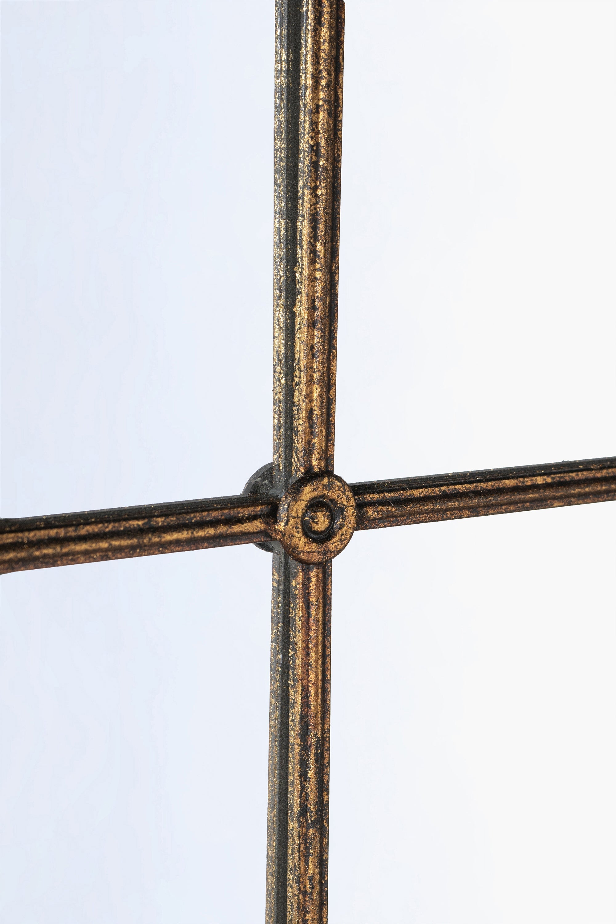 34x65.5' Arched Full-Length Mirror with Black and Gold Windowpane Design